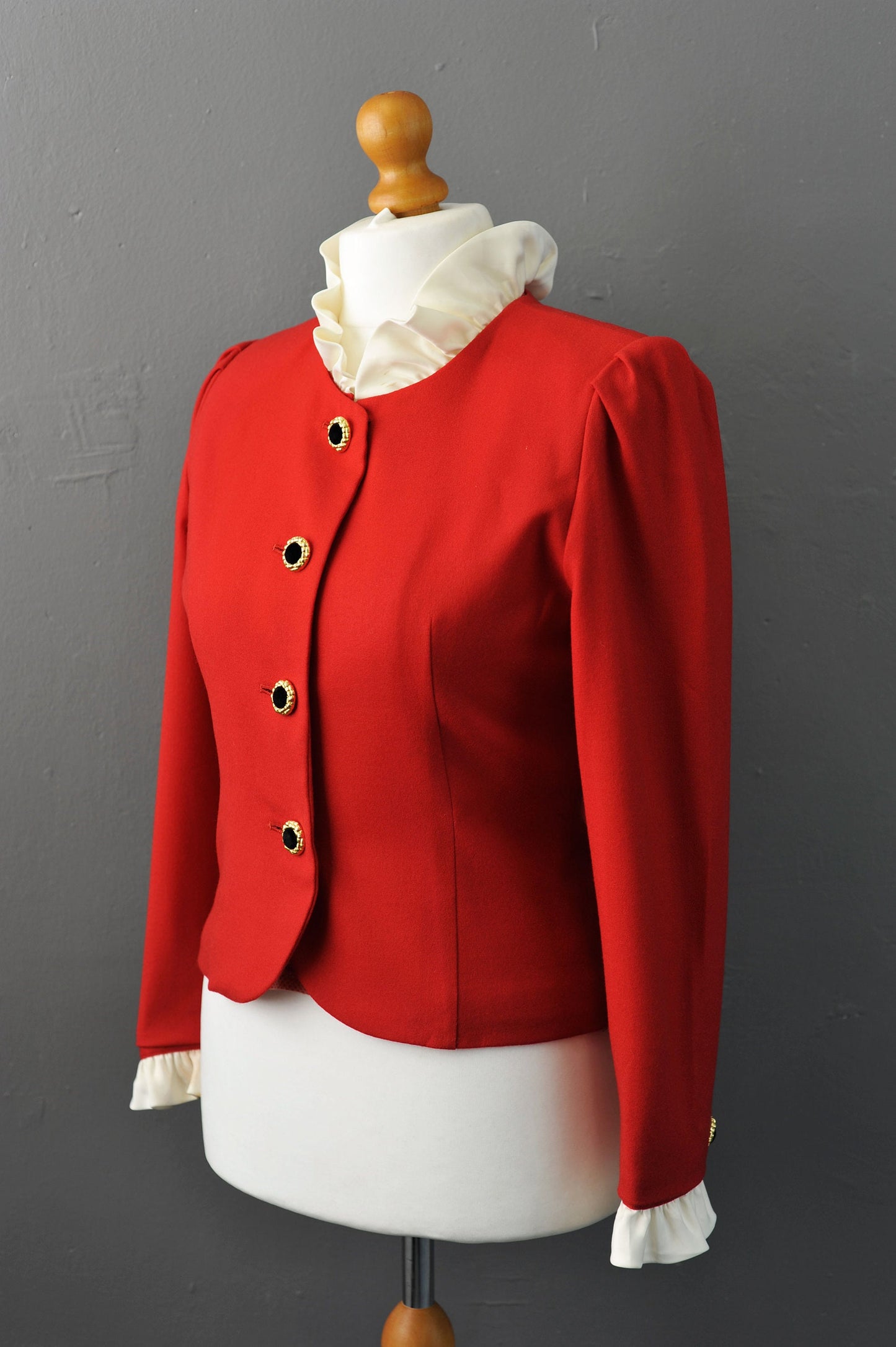90s Fitted Wool Jacket, Dress Blazer with Ruffle Collar, Size Medium
