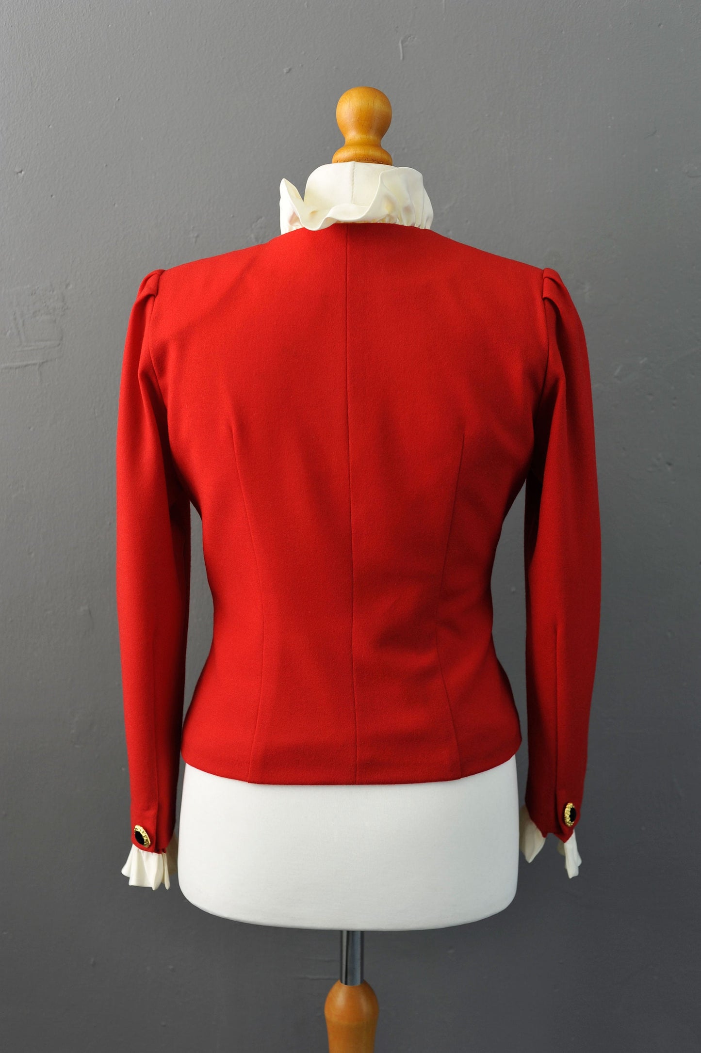 90s Fitted Wool Jacket, Dress Blazer with Ruffle Collar, Size Medium