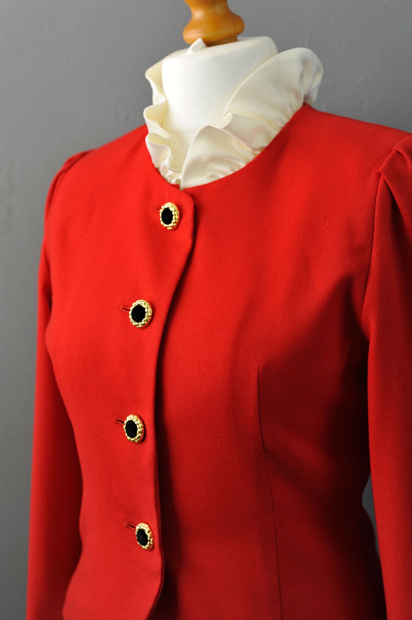 90s Fitted Wool Jacket, Dress Blazer with Ruffle Collar, Size Medium