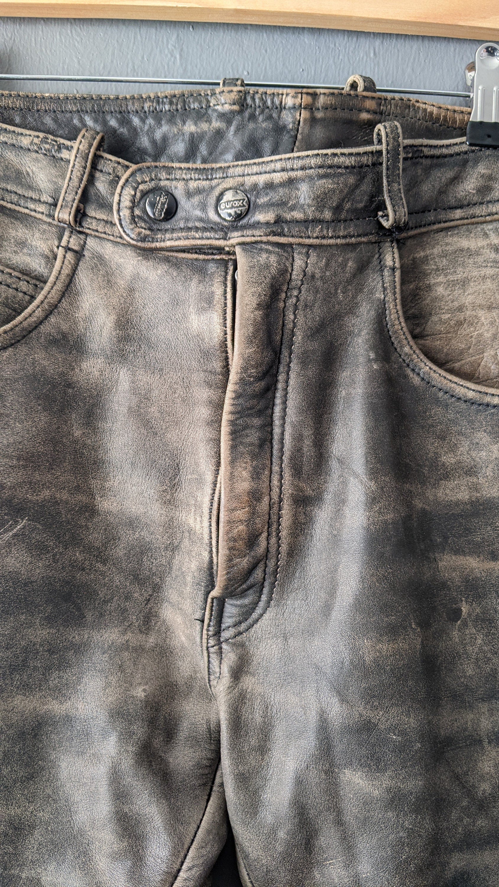 Mens Leather Motorcycle Trousers with Side Lacing, Post Apocalyptic Biker, 36 Waist