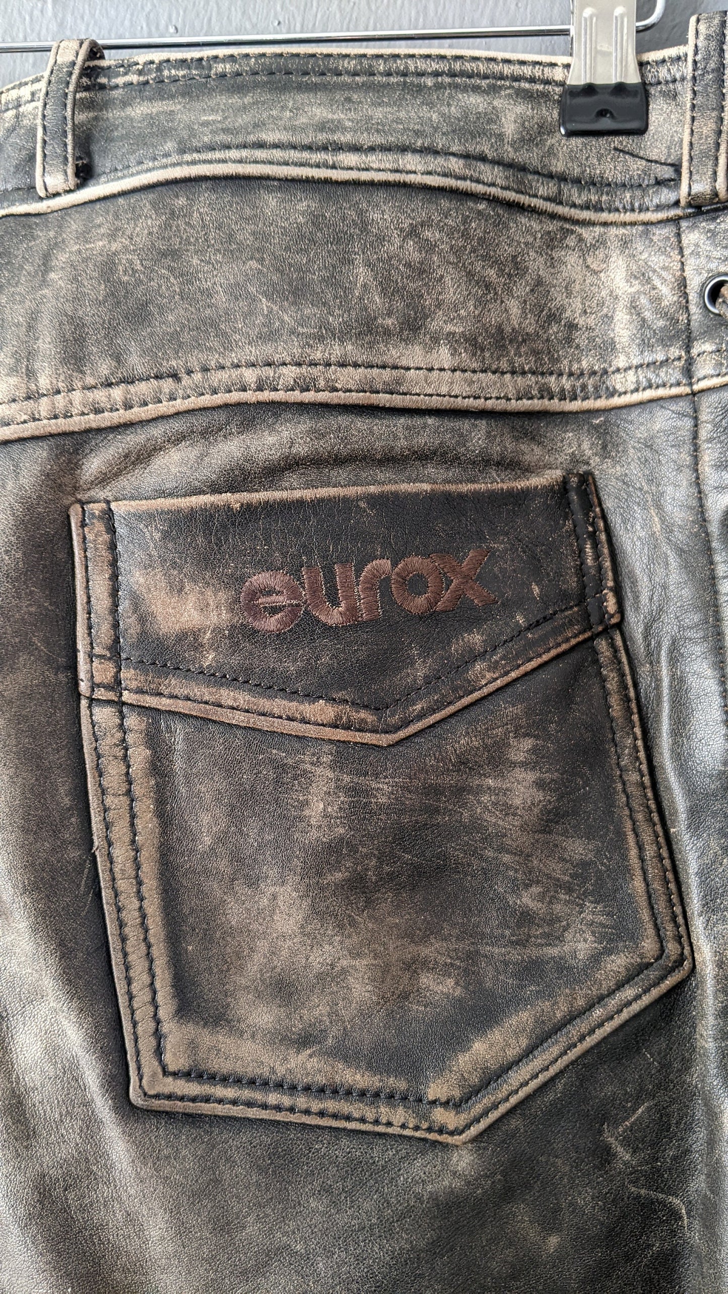 Mens Leather Motorcycle Trousers with Side Lacing, Post Apocalyptic Biker, 36 Waist
