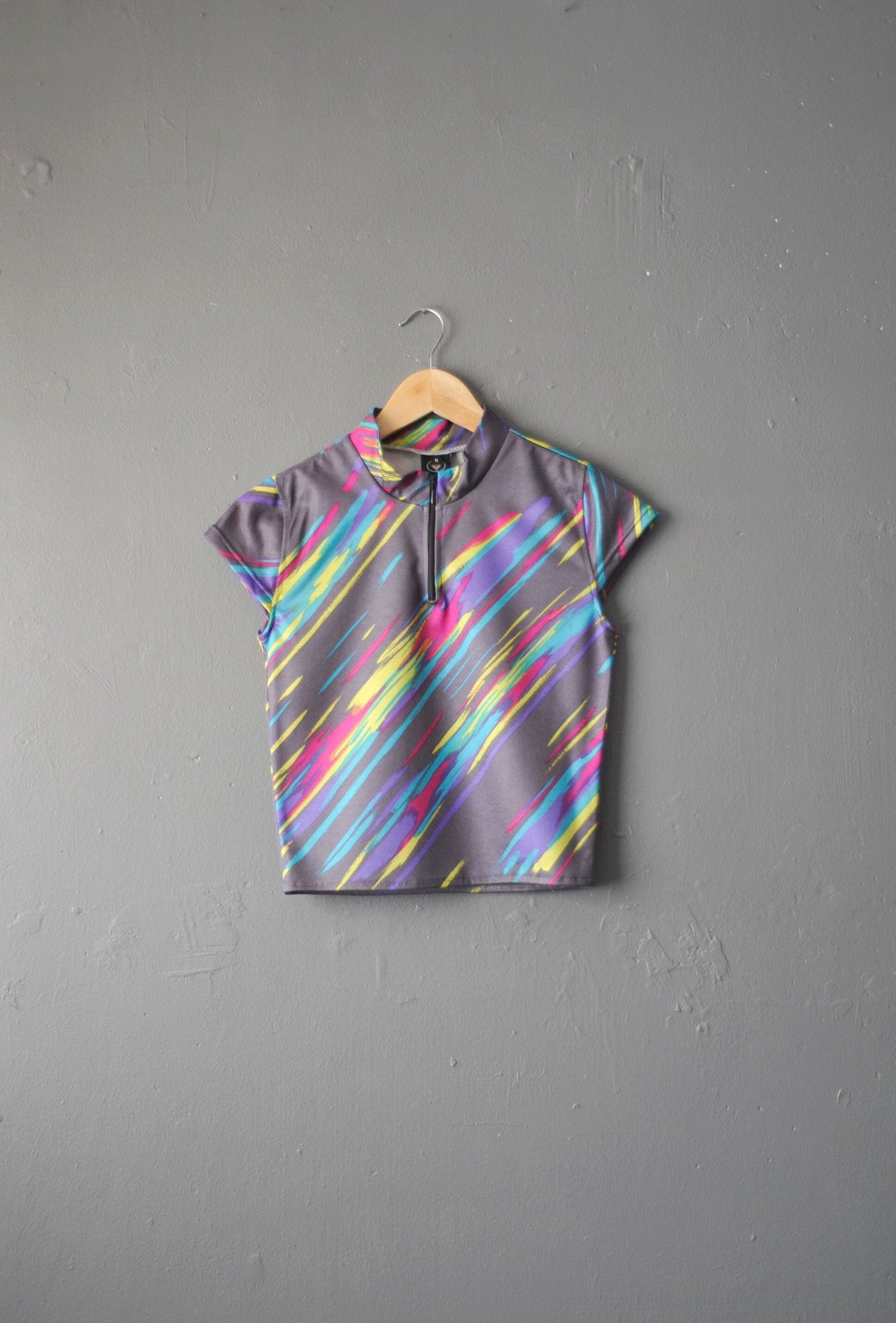 Multicoloured Athletic Top, Sustainable Gym Clothes, Upcycled Cycling Jersey, Size Small