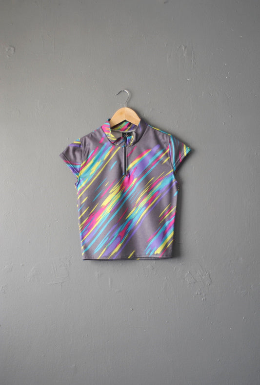 Multicoloured Athletic Top, Sustainable Gym Clothes, Upcycled Cycling Jersey, Size Small