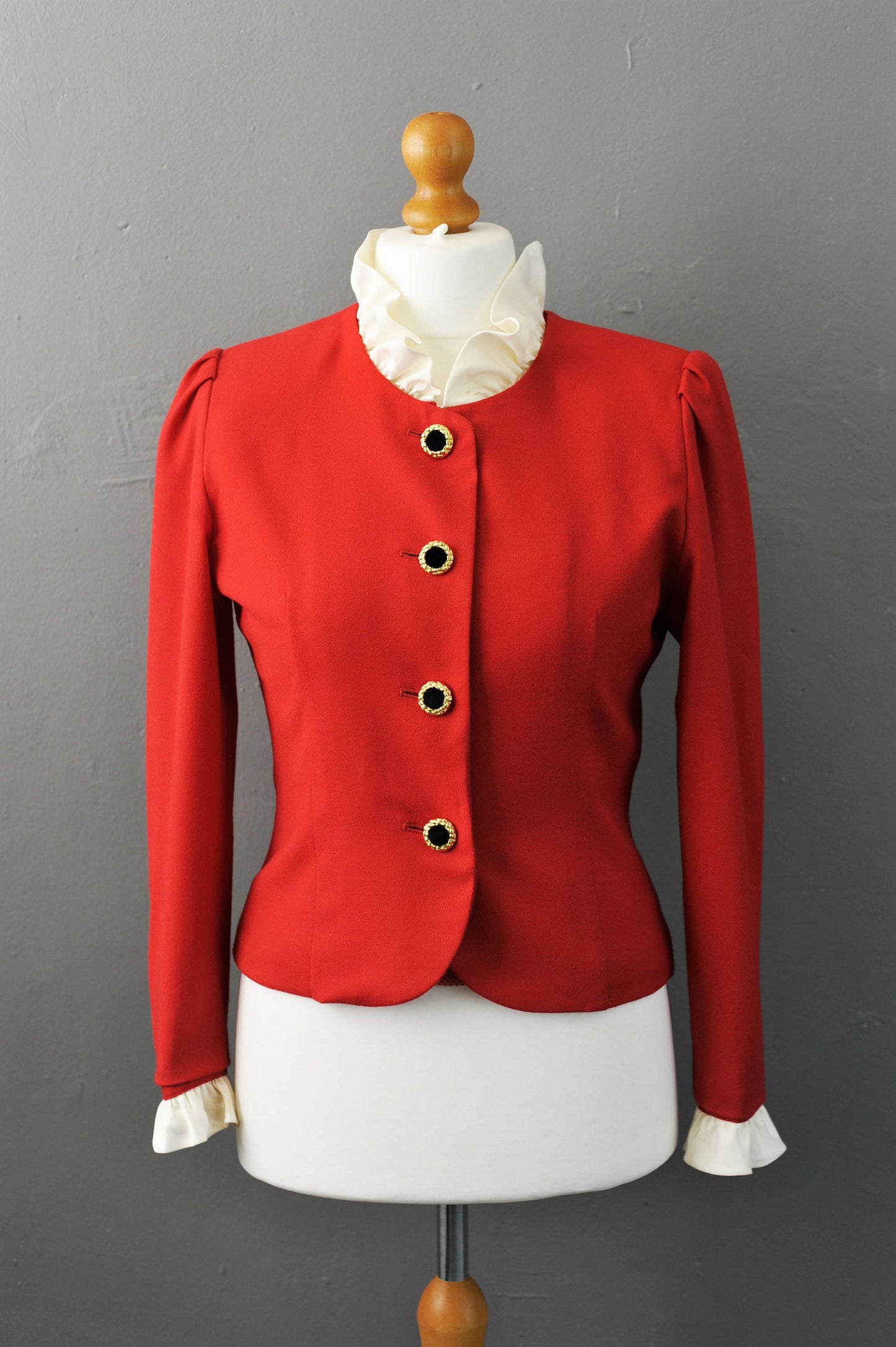 90s Fitted Wool Jacket, Dress Blazer with Ruffle Collar, Size Medium