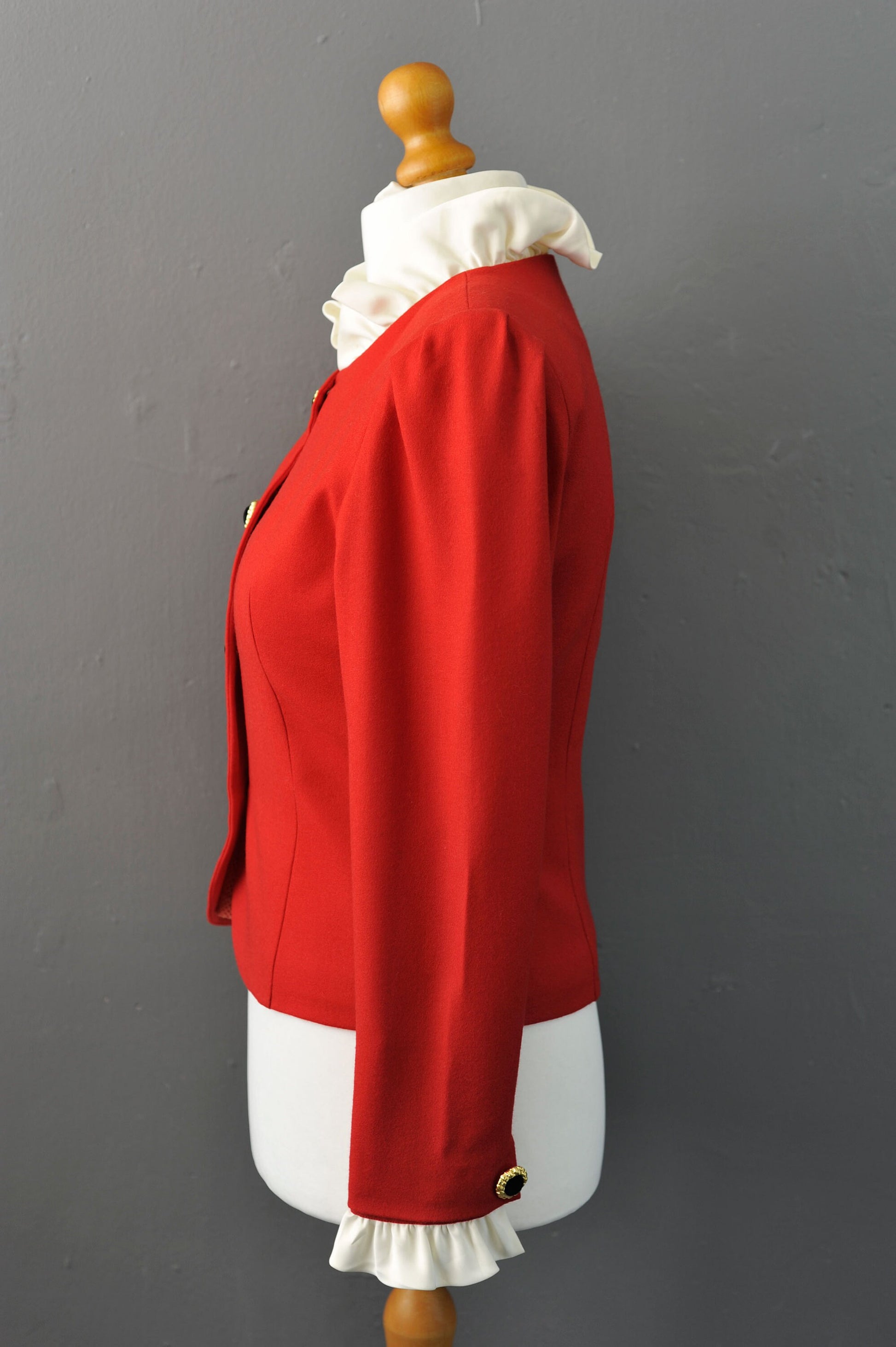 90s Fitted Wool Jacket, Dress Blazer with Ruffle Collar, Size Medium