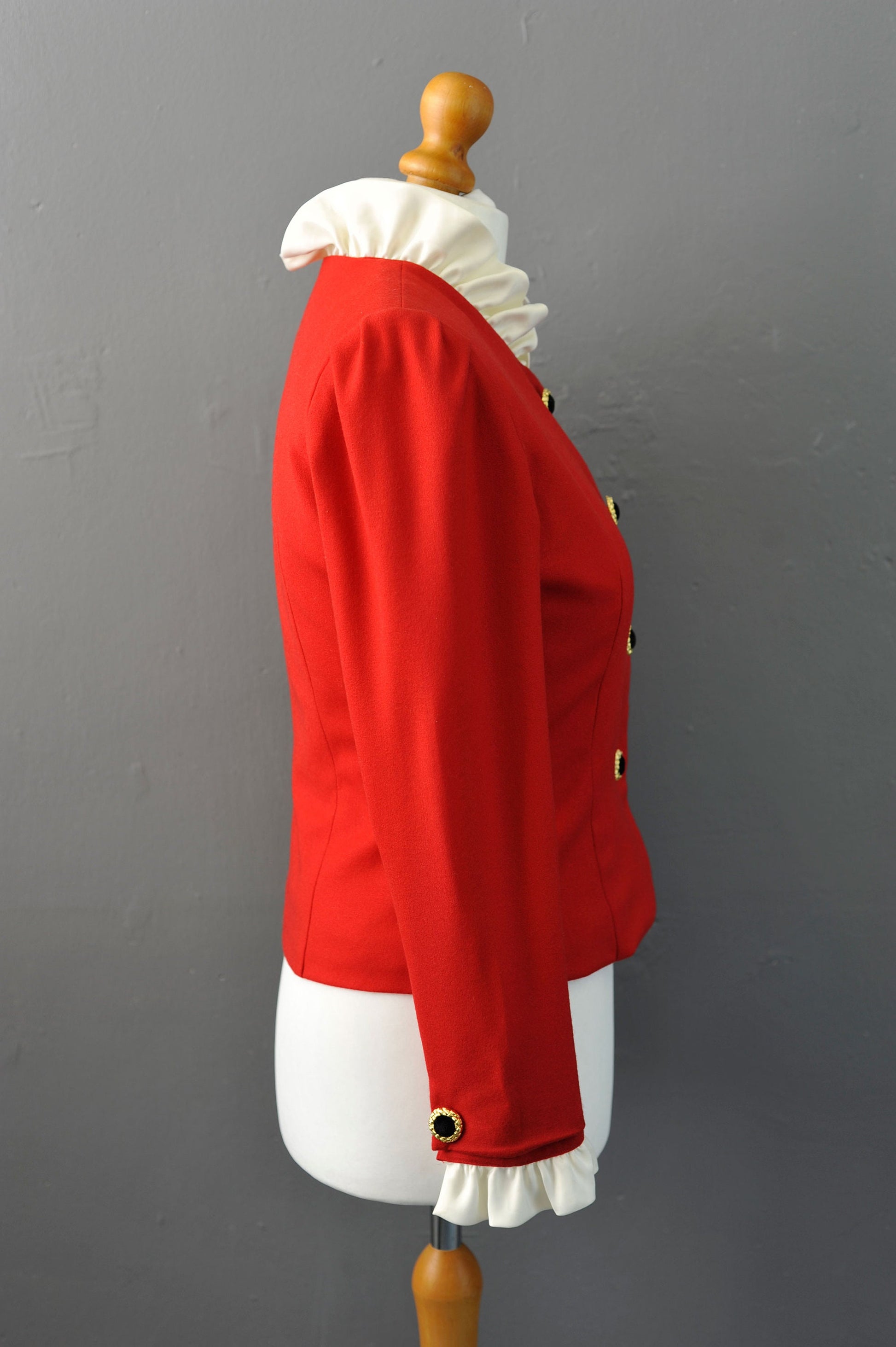90s Fitted Wool Jacket, Dress Blazer with Ruffle Collar, Size Medium