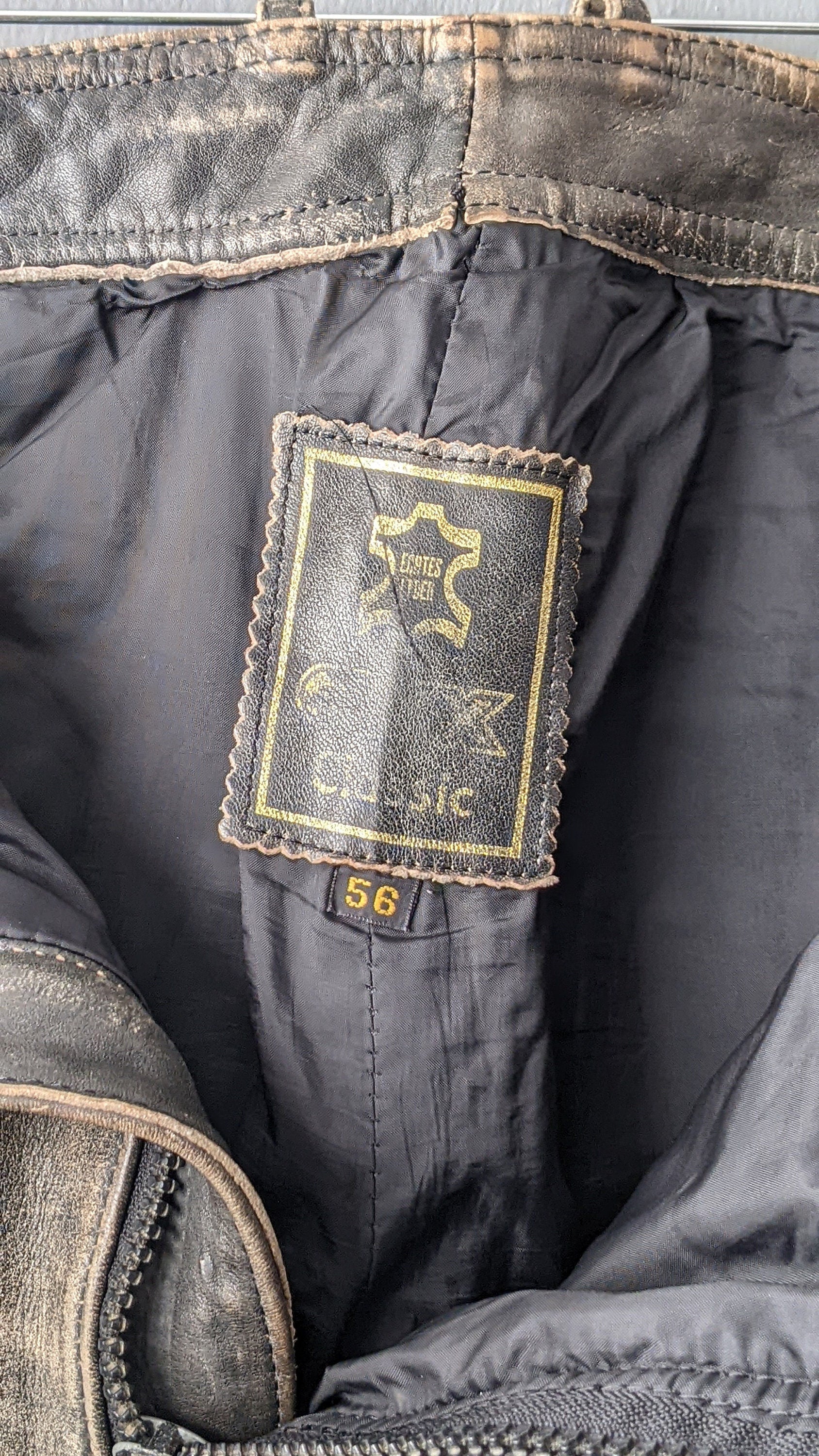 Mens Leather Motorcycle Trousers with Side Lacing, Post Apocalyptic Biker, 36 Waist