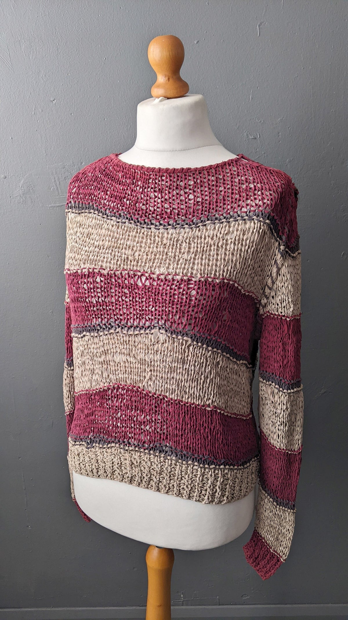 Knitted Suede Leather Jumper, Vintage Punk, Size Medium