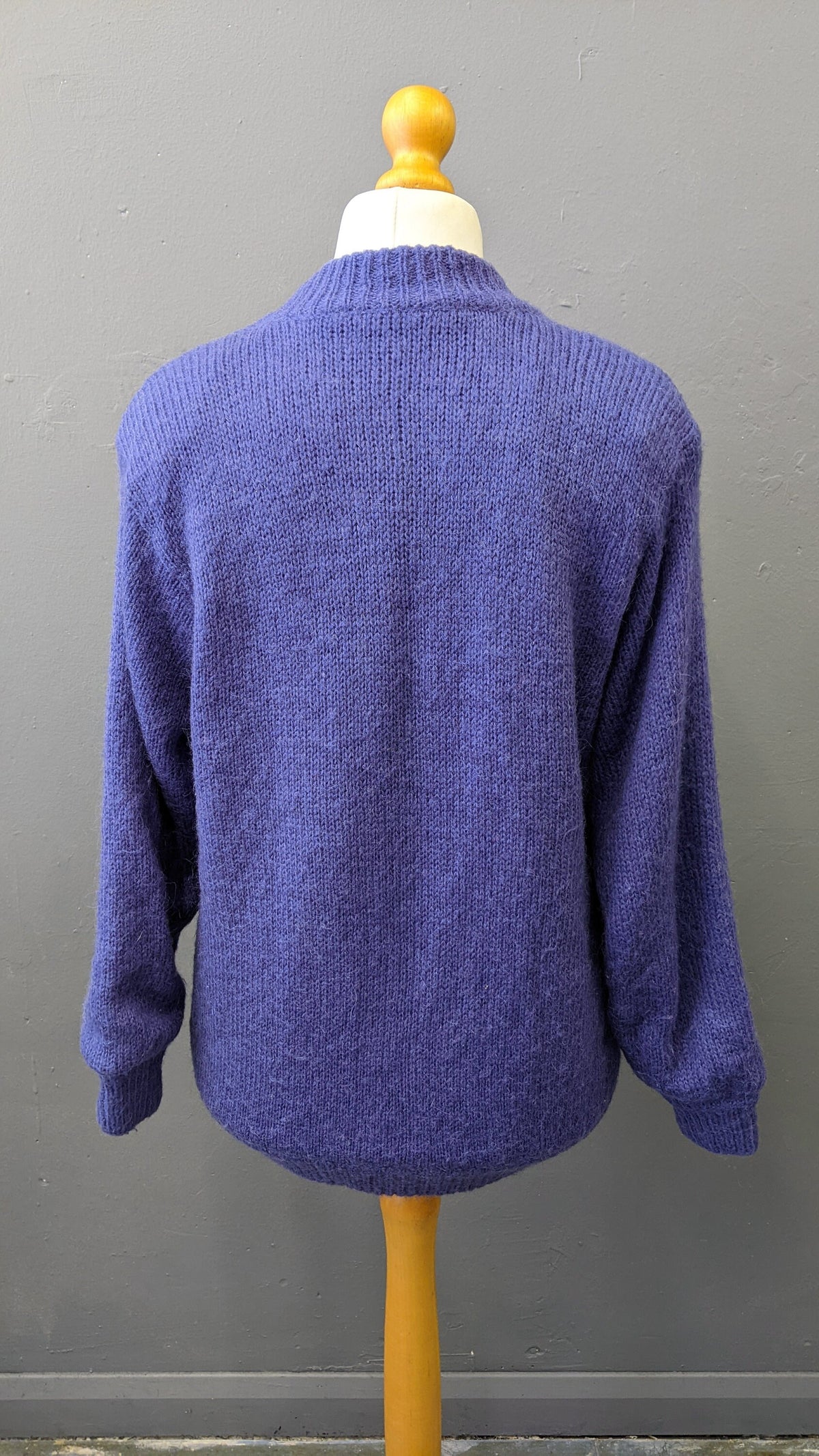 80s Colourful Purple Cardigan, Wool Blend Multicoloured Coatigan, Size Medium