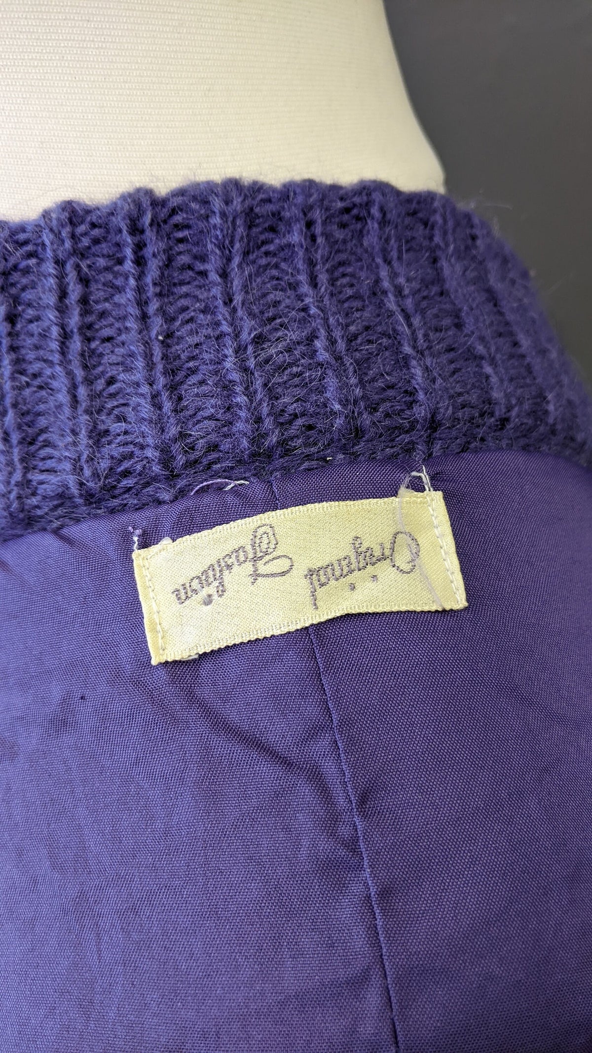 80s Colourful Purple Cardigan, Wool Blend Multicoloured Coatigan, Size Medium