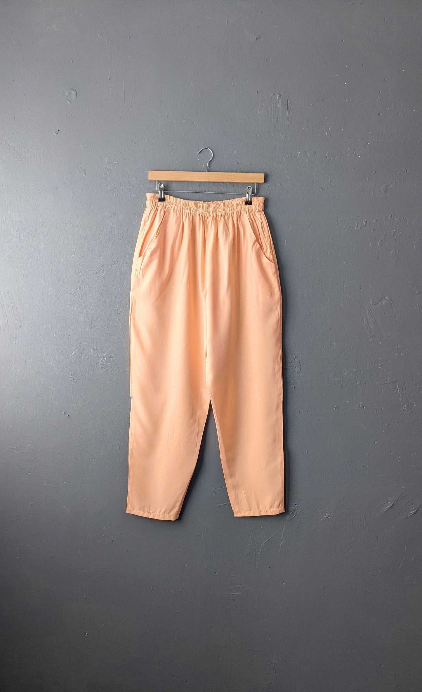 90s Peach Summer Trousers, Tapered Baggy Fit, Size Large