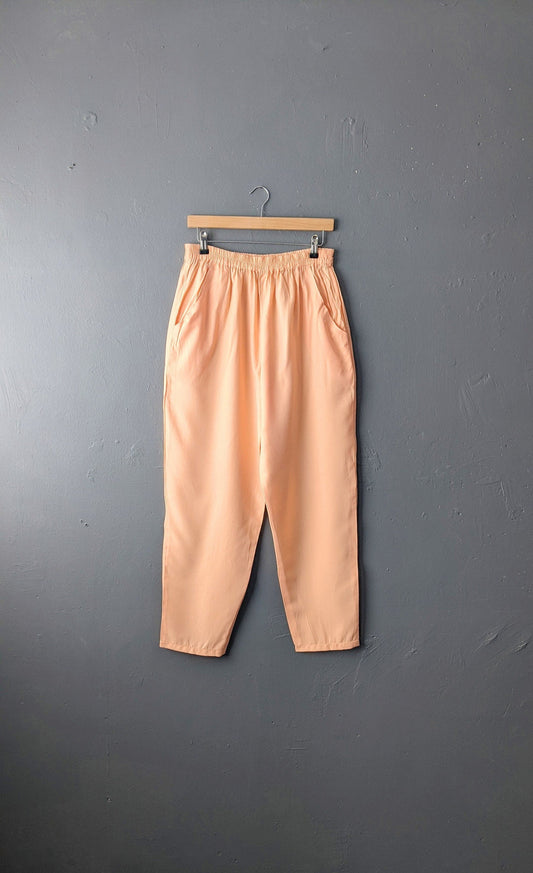 90s Peach Summer Trousers, Tapered Baggy Fit, Size Large