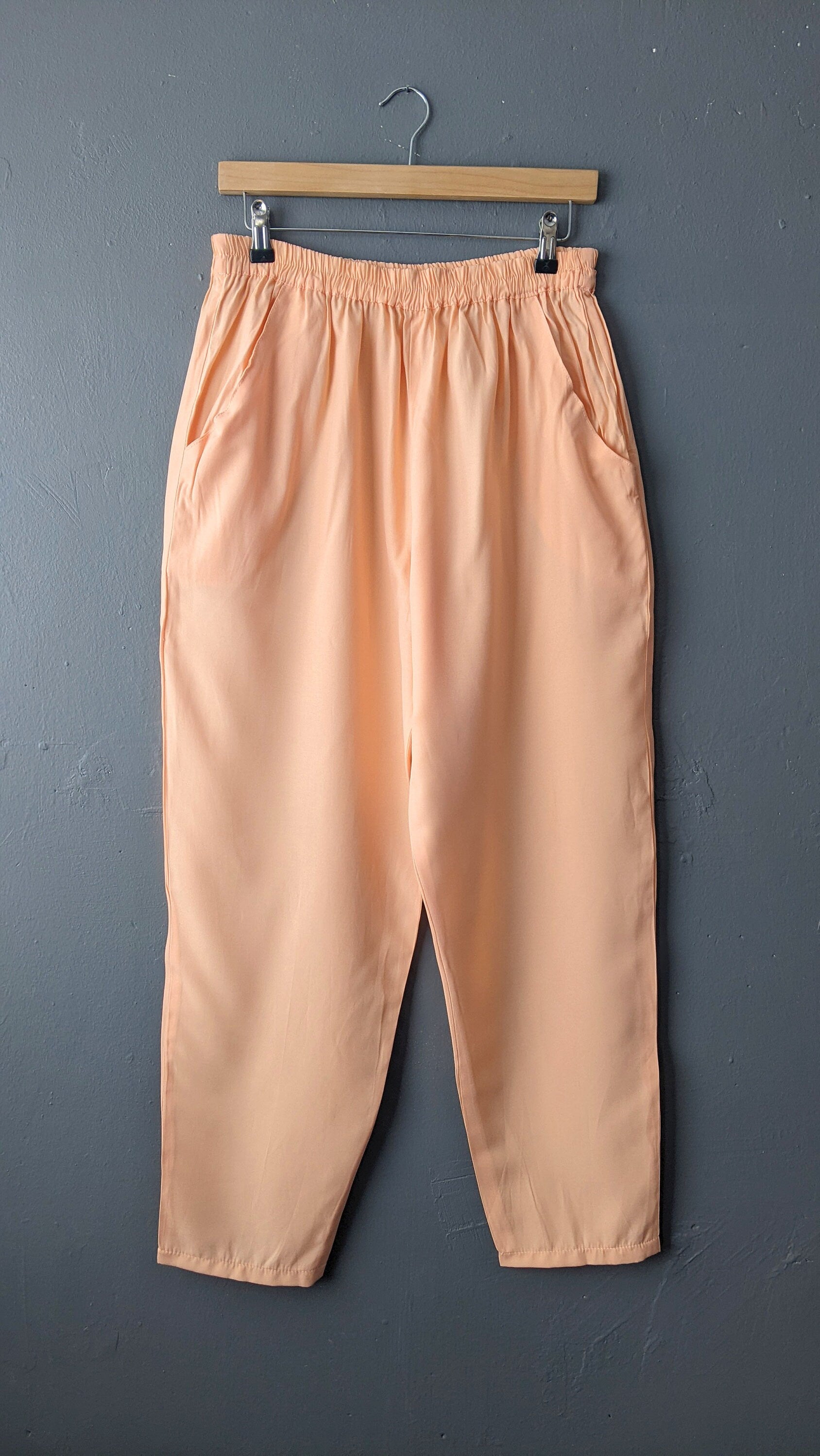 90s Peach Summer Trousers, Tapered Baggy Fit, Size Large