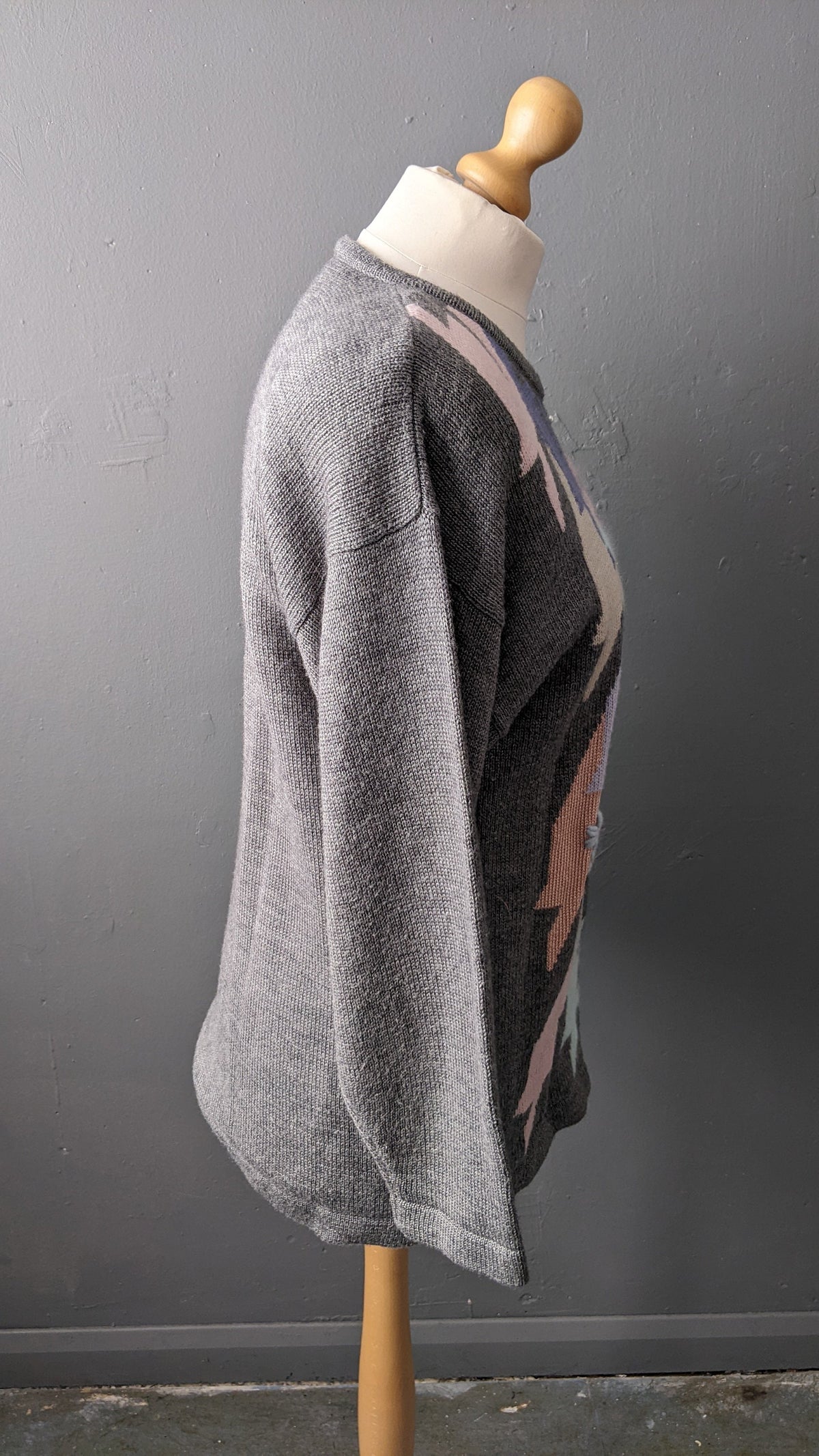 90s Sweater with Angora, Abstract Floral Houndstooth Jumper, Size Large XL