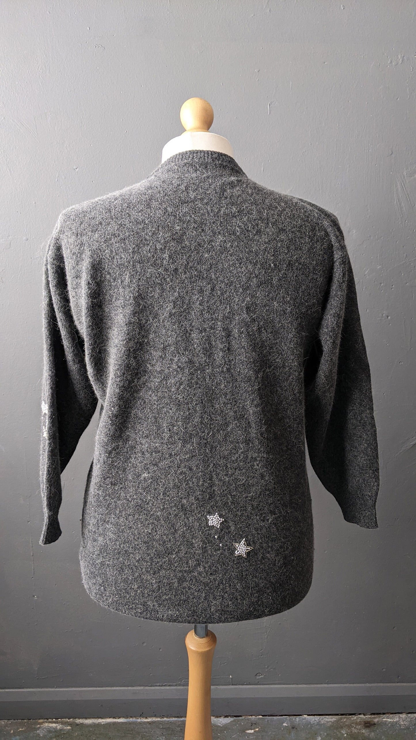 80s Stripes and Stars Novelty Sweater, Monochrome Wool Jumper, Size Large