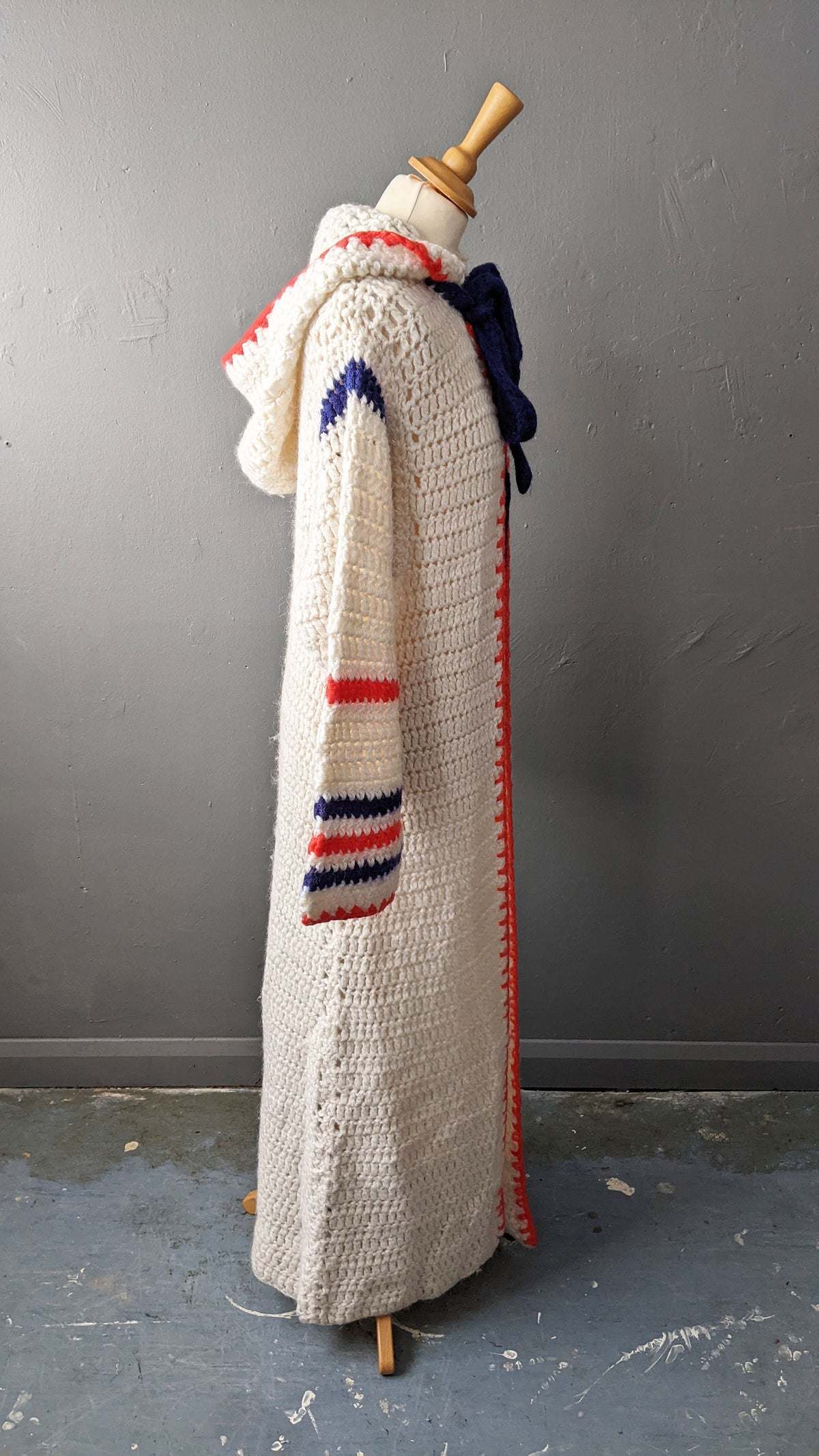 70s Chunky Knit Duster Cardigan, Ankle Length Wool Knitwear, Size Small Medium