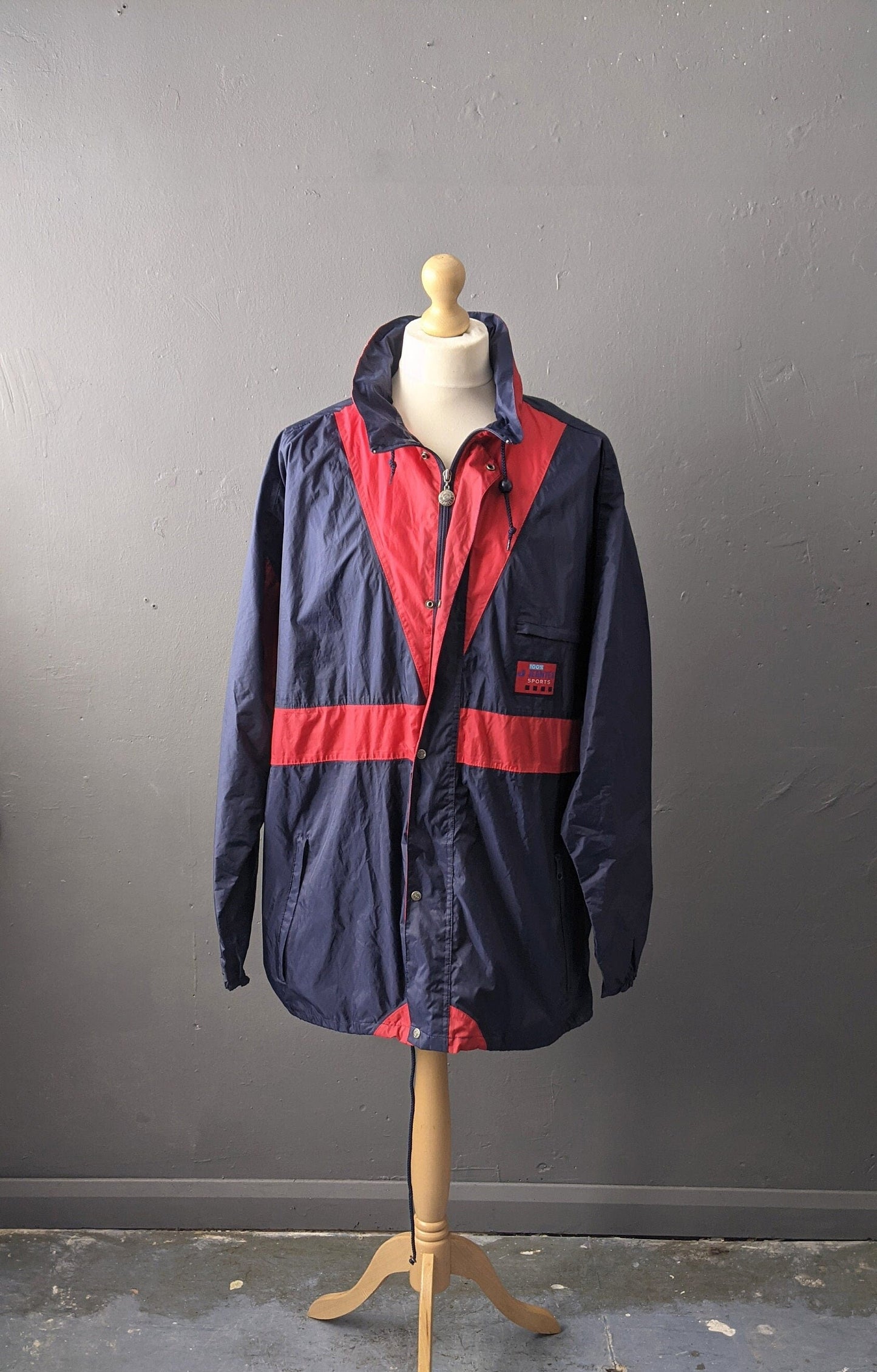 90s Waterproof Windbreaker by Jeantex Sports, Rain Coat with Hood, Size 3XL 56 Chest