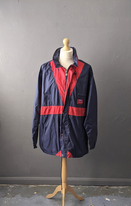 90s Waterproof Windbreaker by Jeantex Sports, Rain Coat with Hood, Size 3XL 56 Chest