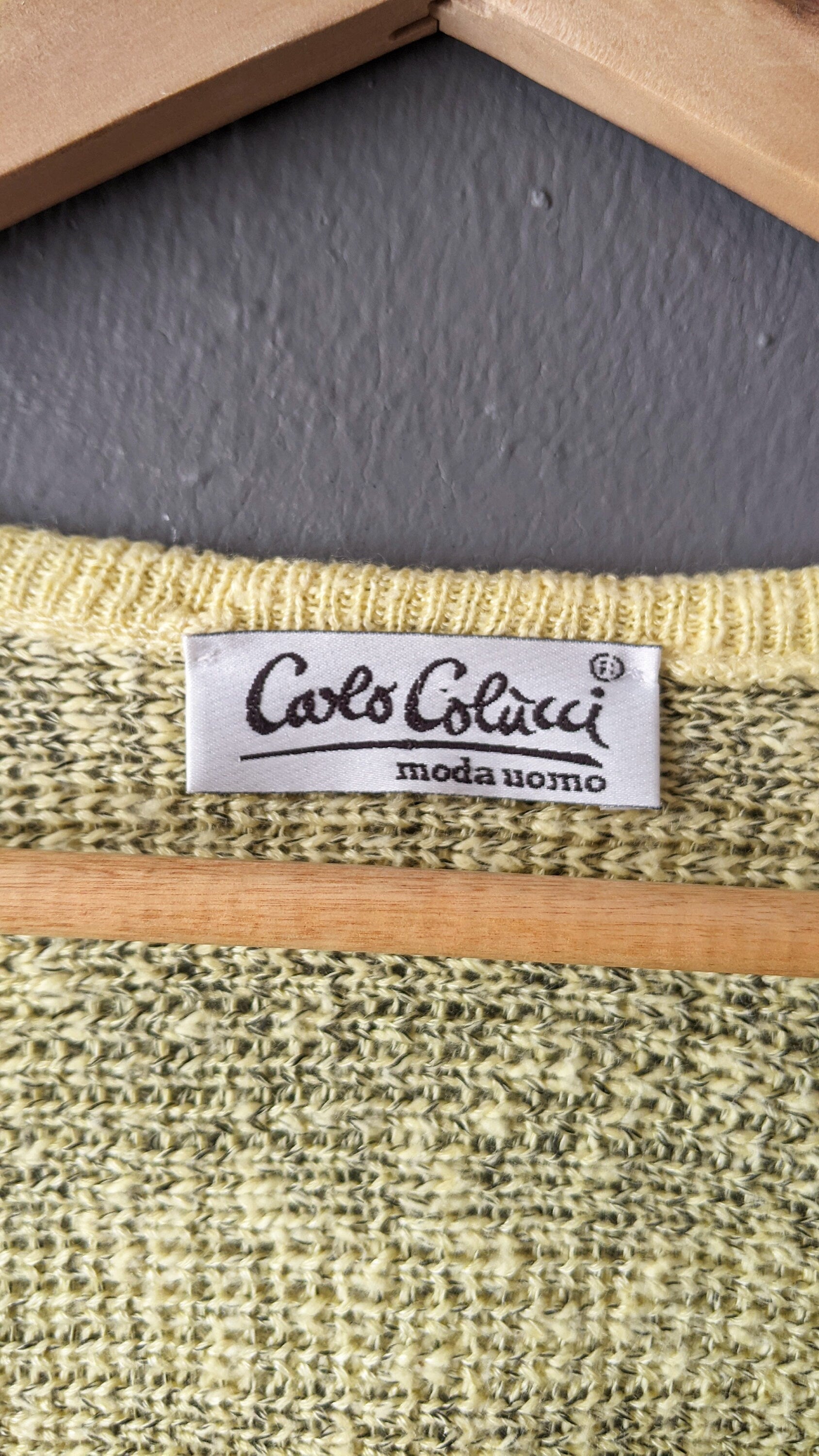 80s Carlo Colucci Jumper, Lemon Yellow Cotton V Neck Pullover, 48 Chest