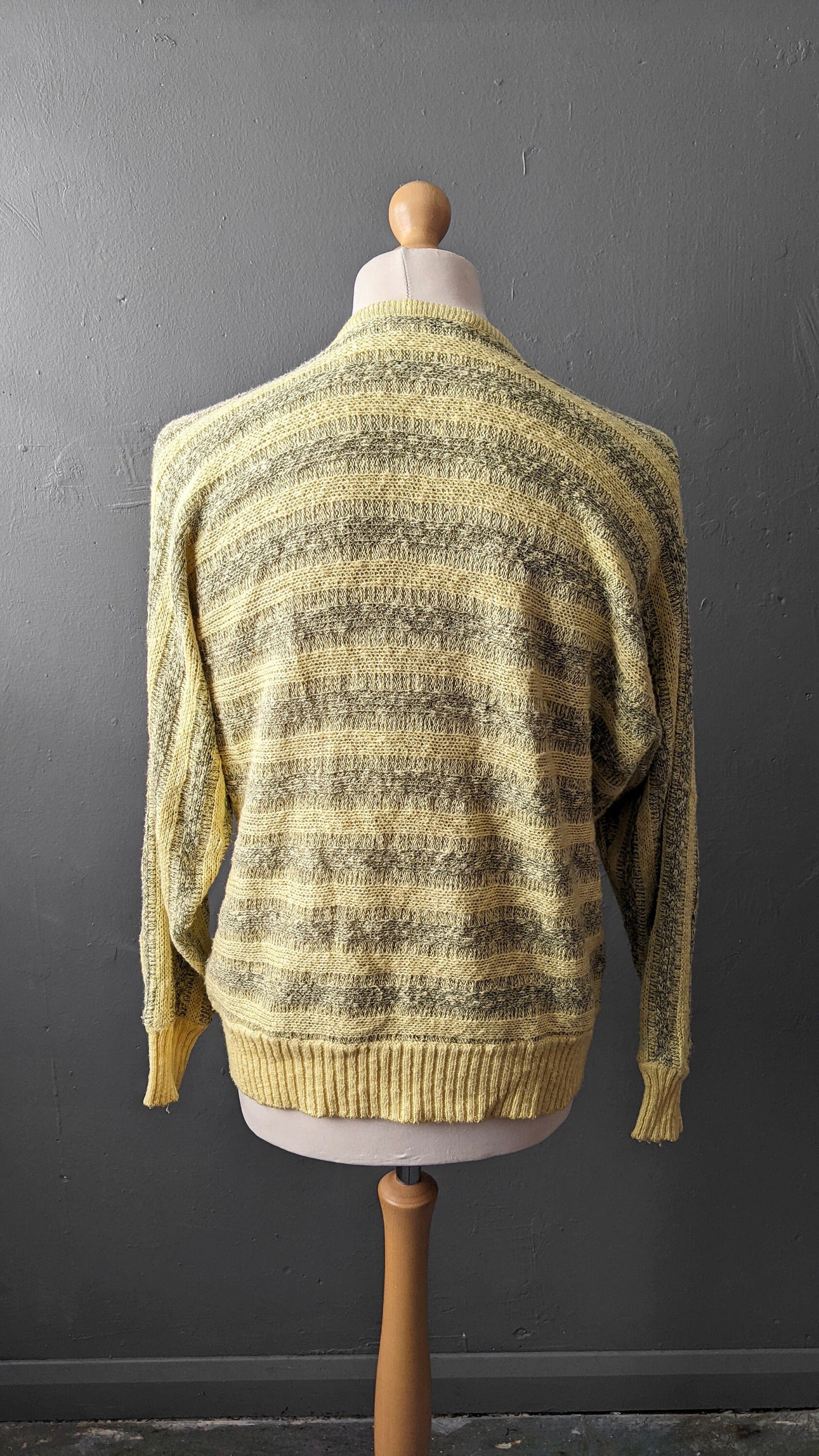 80s Carlo Colucci Jumper, Lemon Yellow Cotton V Neck Pullover, 48 Chest