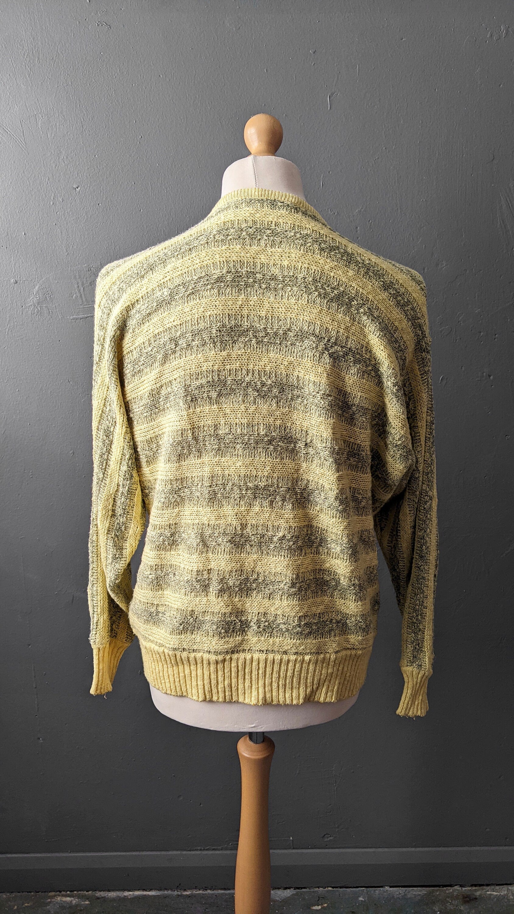 80s Carlo Colucci Jumper, Lemon Yellow Cotton V Neck Pullover, 48 Chest