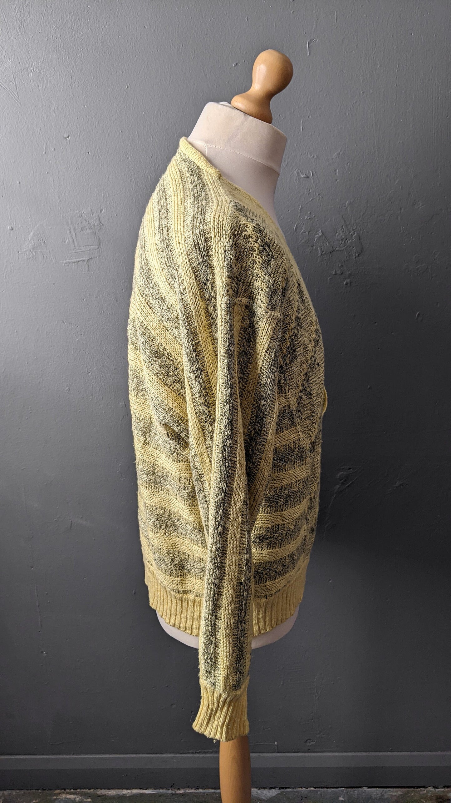 80s Carlo Colucci Jumper, Lemon Yellow Cotton V Neck Pullover, 48 Chest