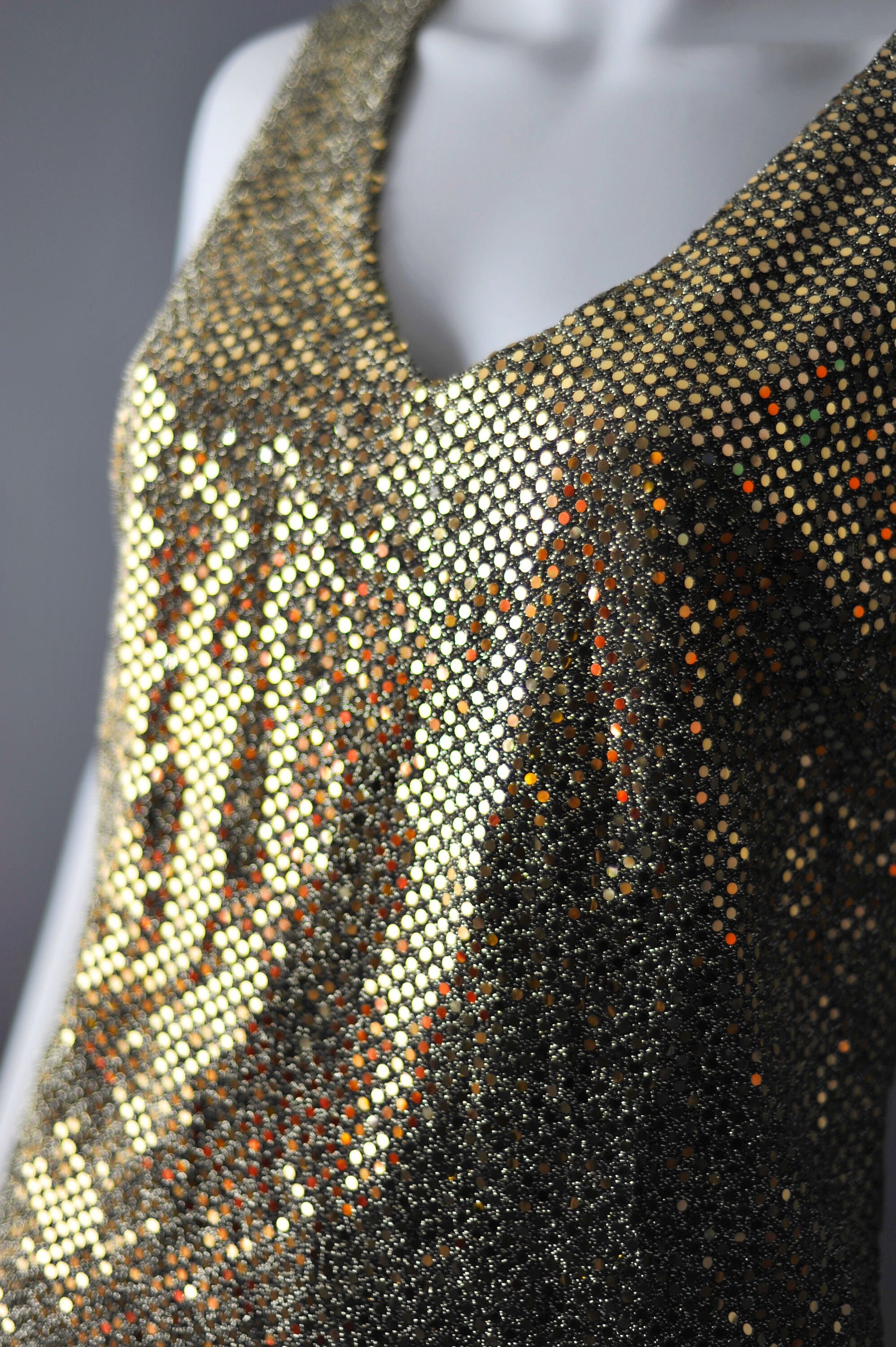 Gold Sequin Tank Vest, Sparkly Sleeveless Party Top, Size Small
