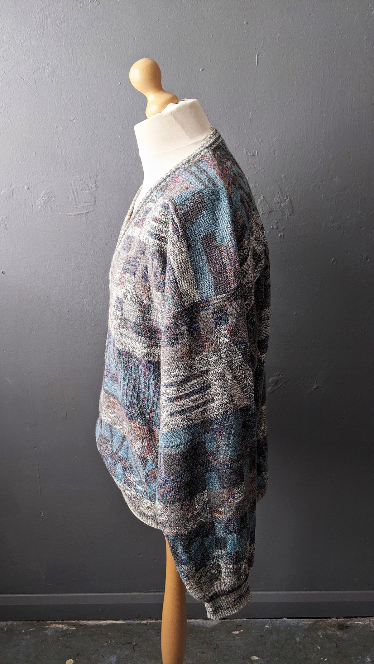 Mens 80s V Neck Jumper by Coletti Studio, Wool Blend Knit Pullover, 54 Chest