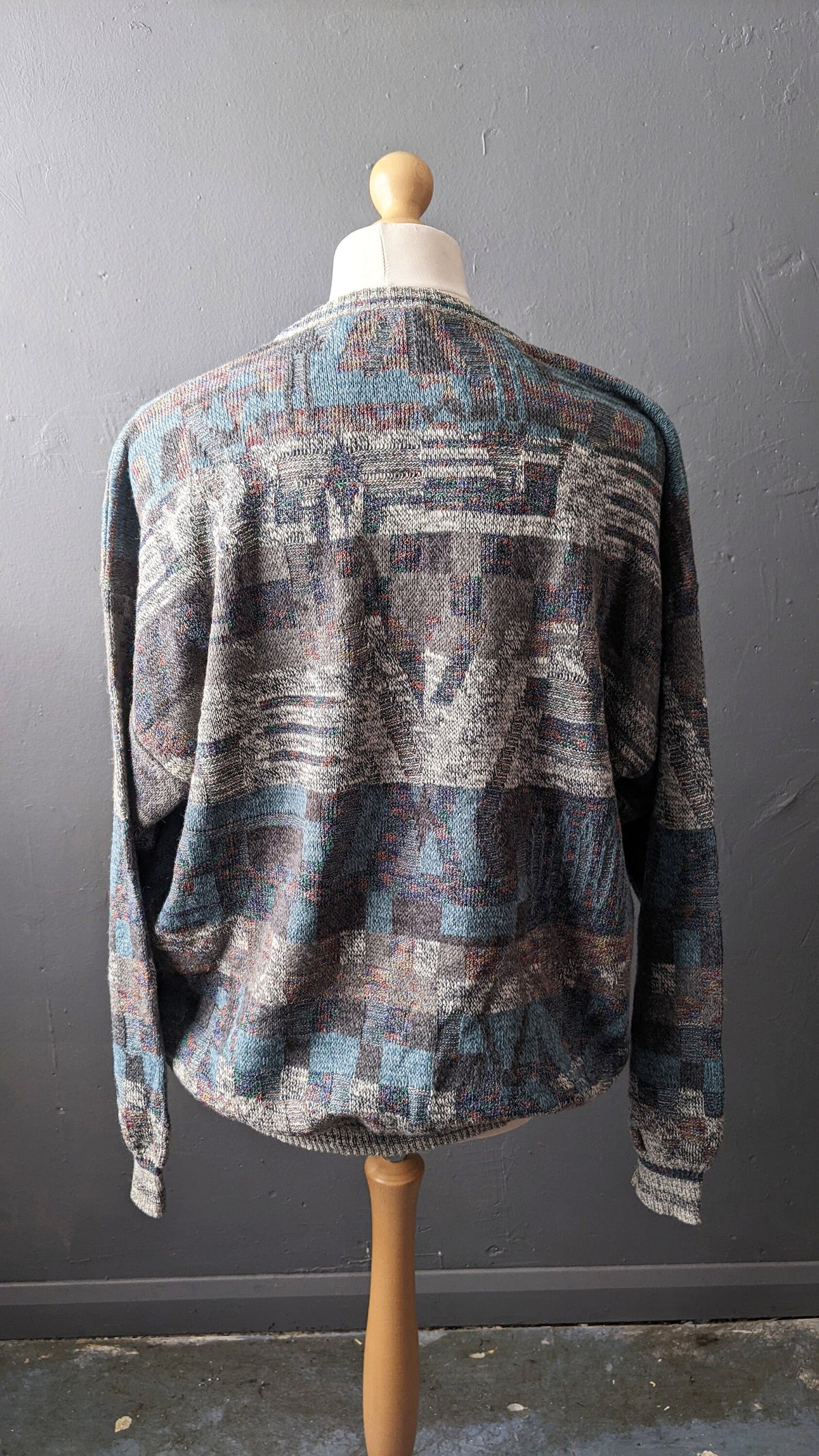 Mens 80s V Neck Jumper by Coletti Studio, Wool Blend Knit Pullover, 54 Chest