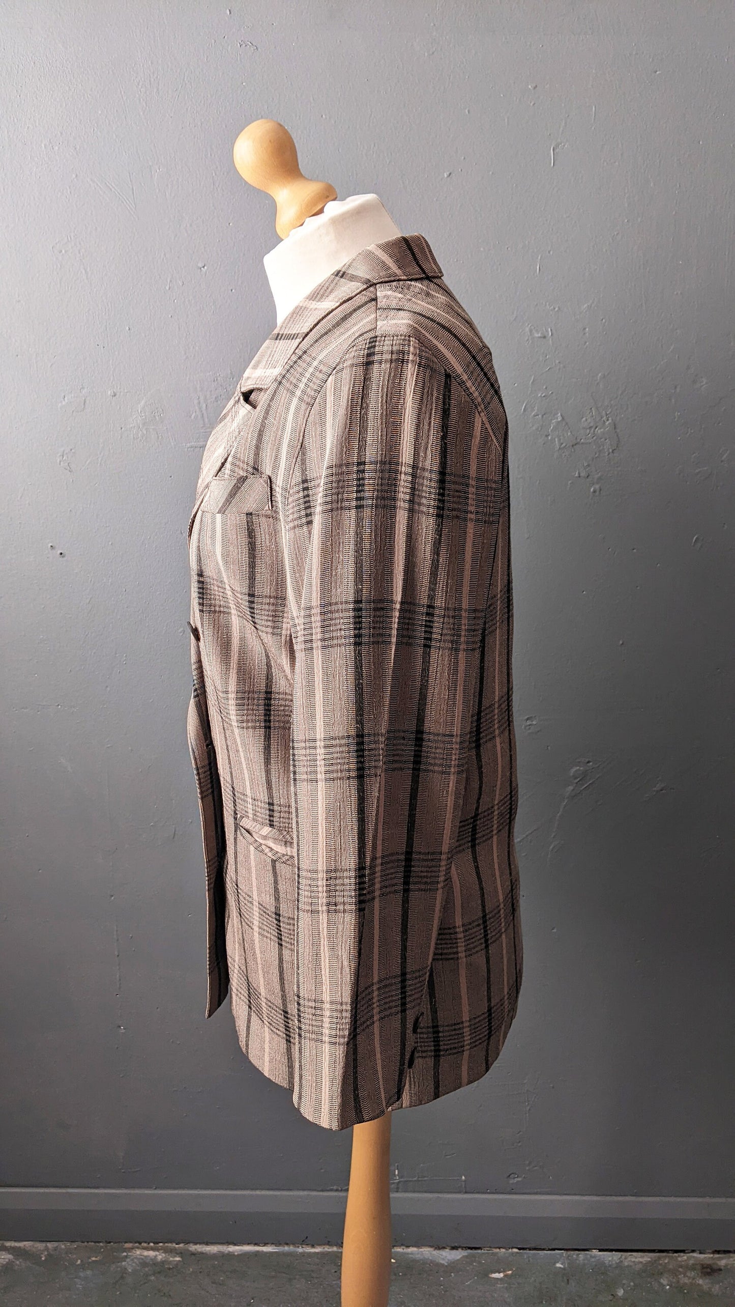 80s Rose Check Jacket by Ressmann, Boxy Dress Blazer, Size Medium Large