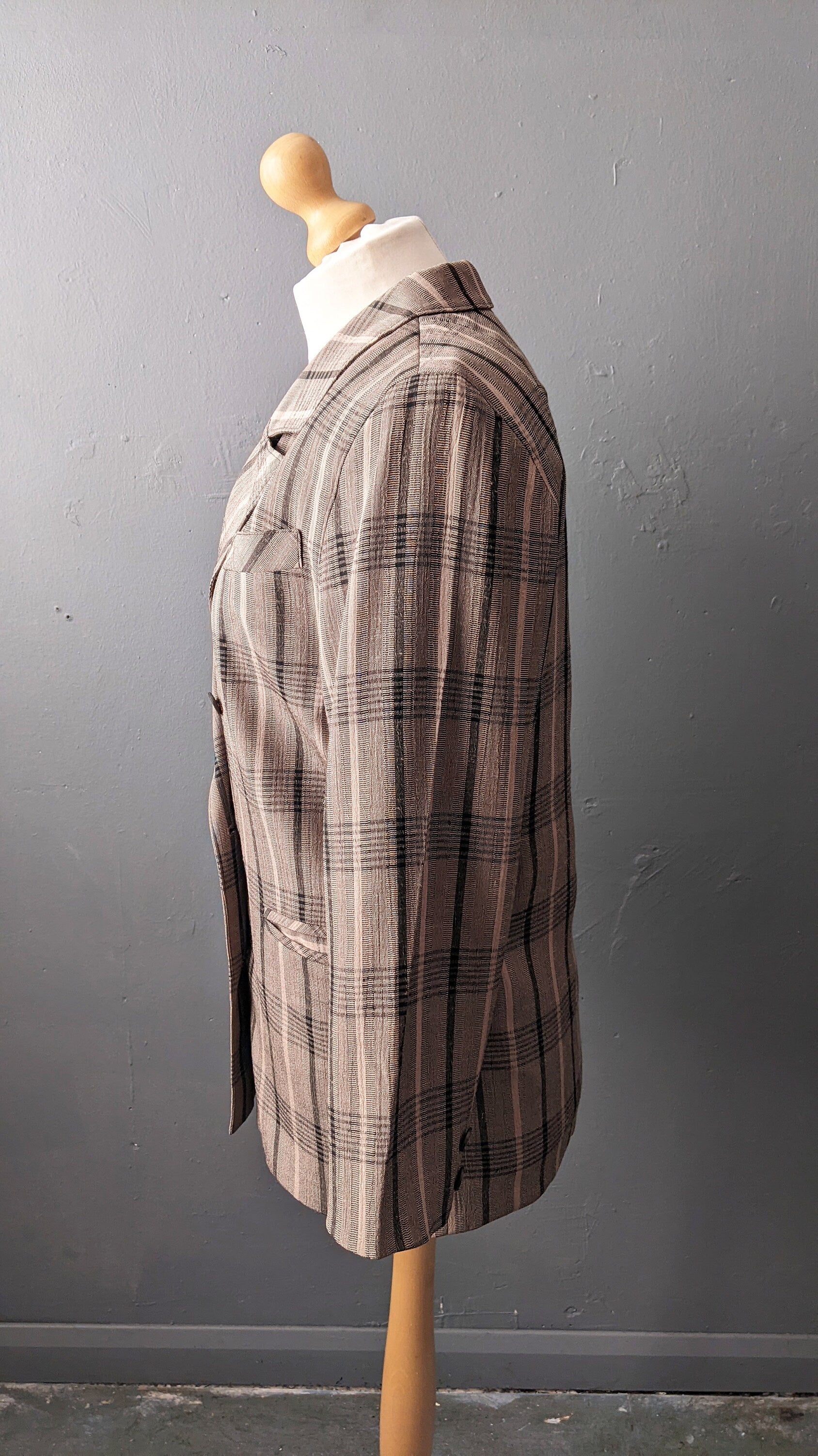 80s Rose Check Jacket by Ressmann, Boxy Dress Blazer, Size Medium Large