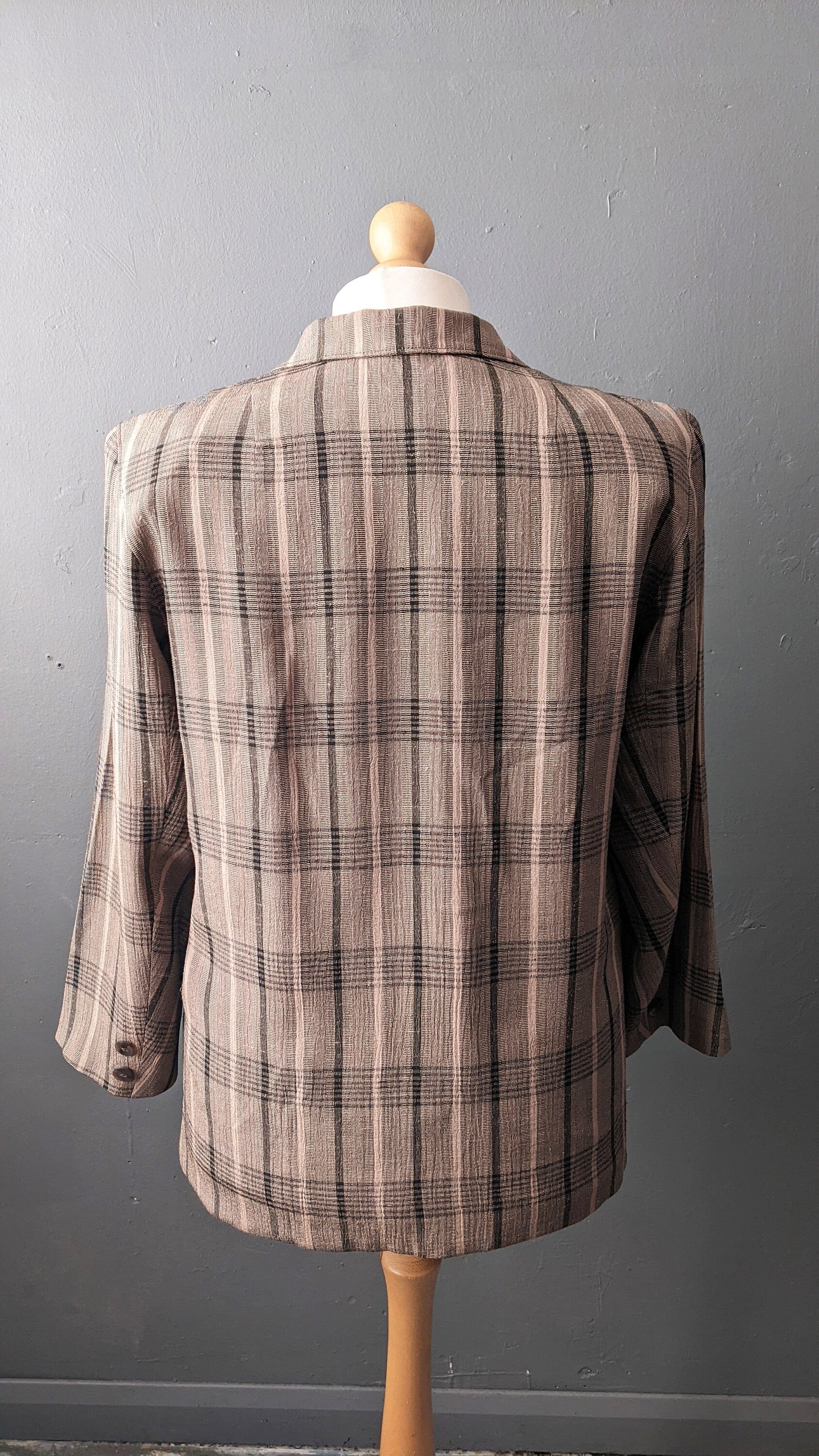 80s Rose Check Jacket by Ressmann, Boxy Dress Blazer, Size Medium Large
