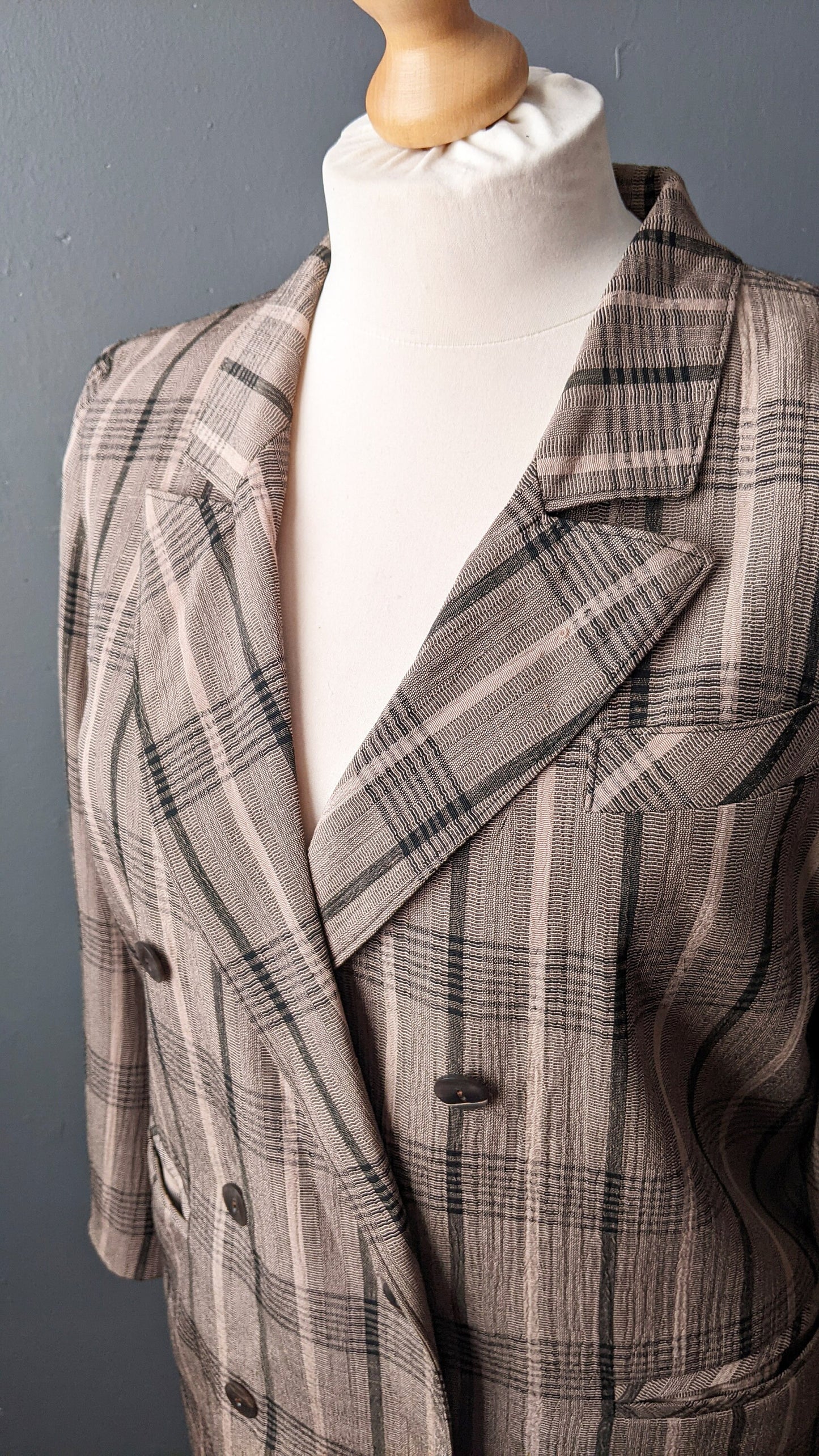 80s Rose Check Jacket by Ressmann, Boxy Dress Blazer, Size Medium Large