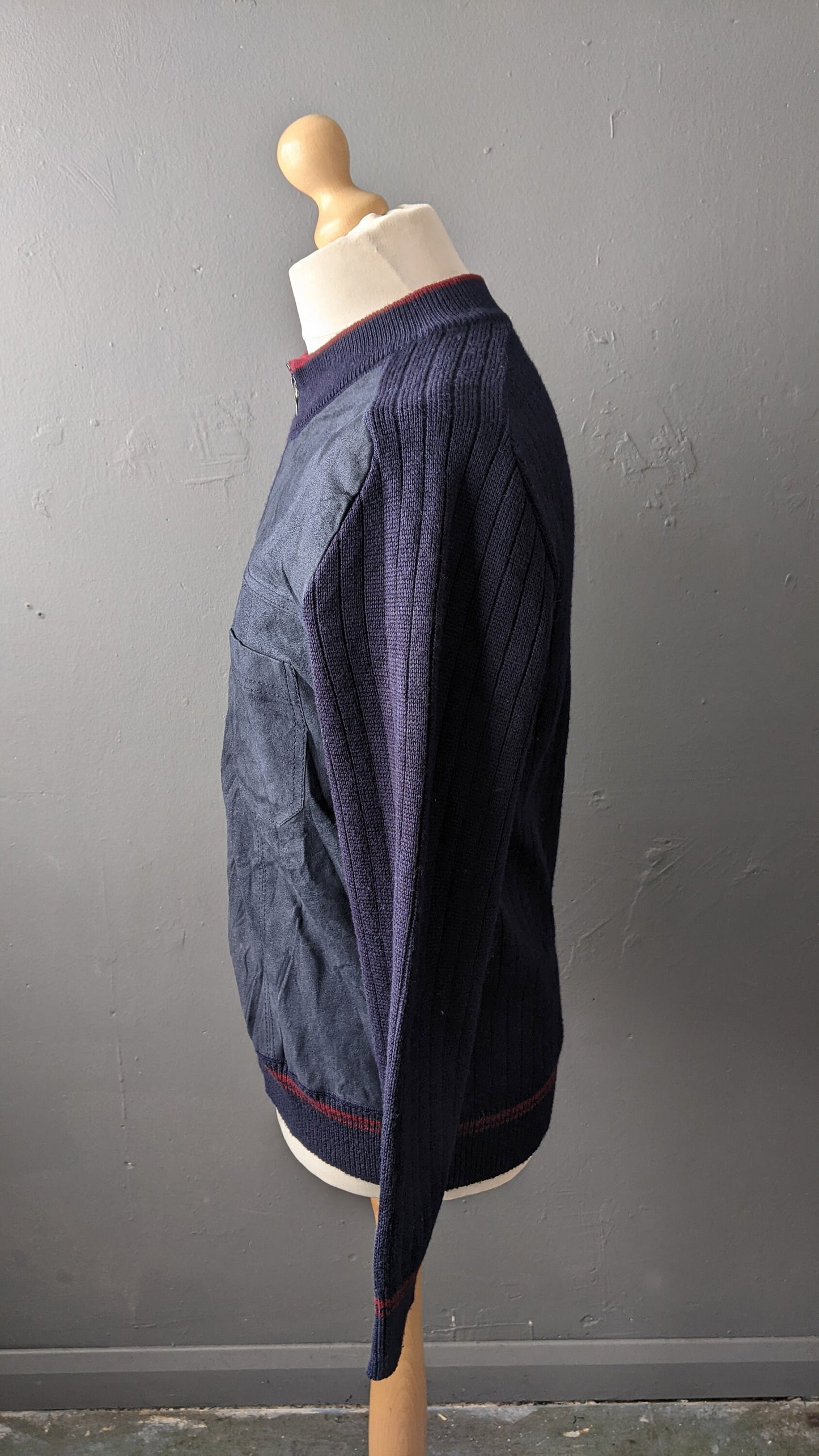 80s Mens Suede Cardigan Jacket by Bueckle, Size Large