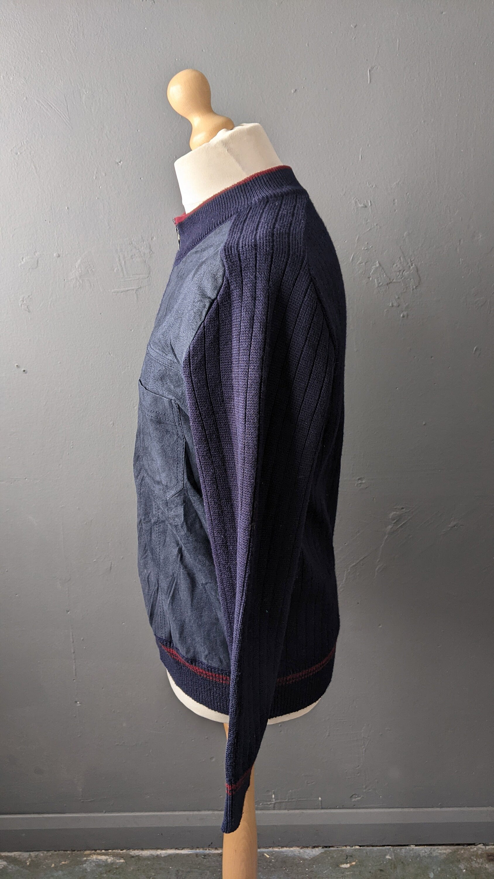 80s Mens Suede Cardigan Jacket by Bueckle, Size Large