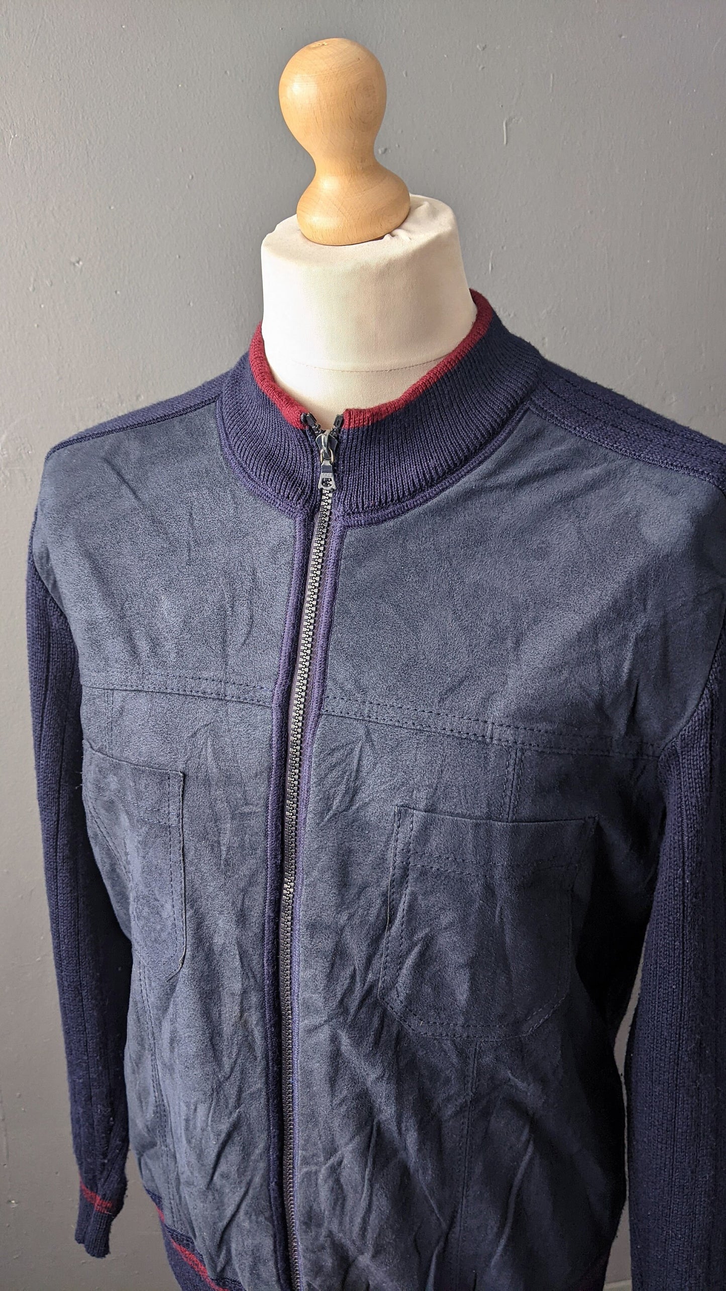 80s Mens Suede Cardigan Jacket by Bueckle, Size Large