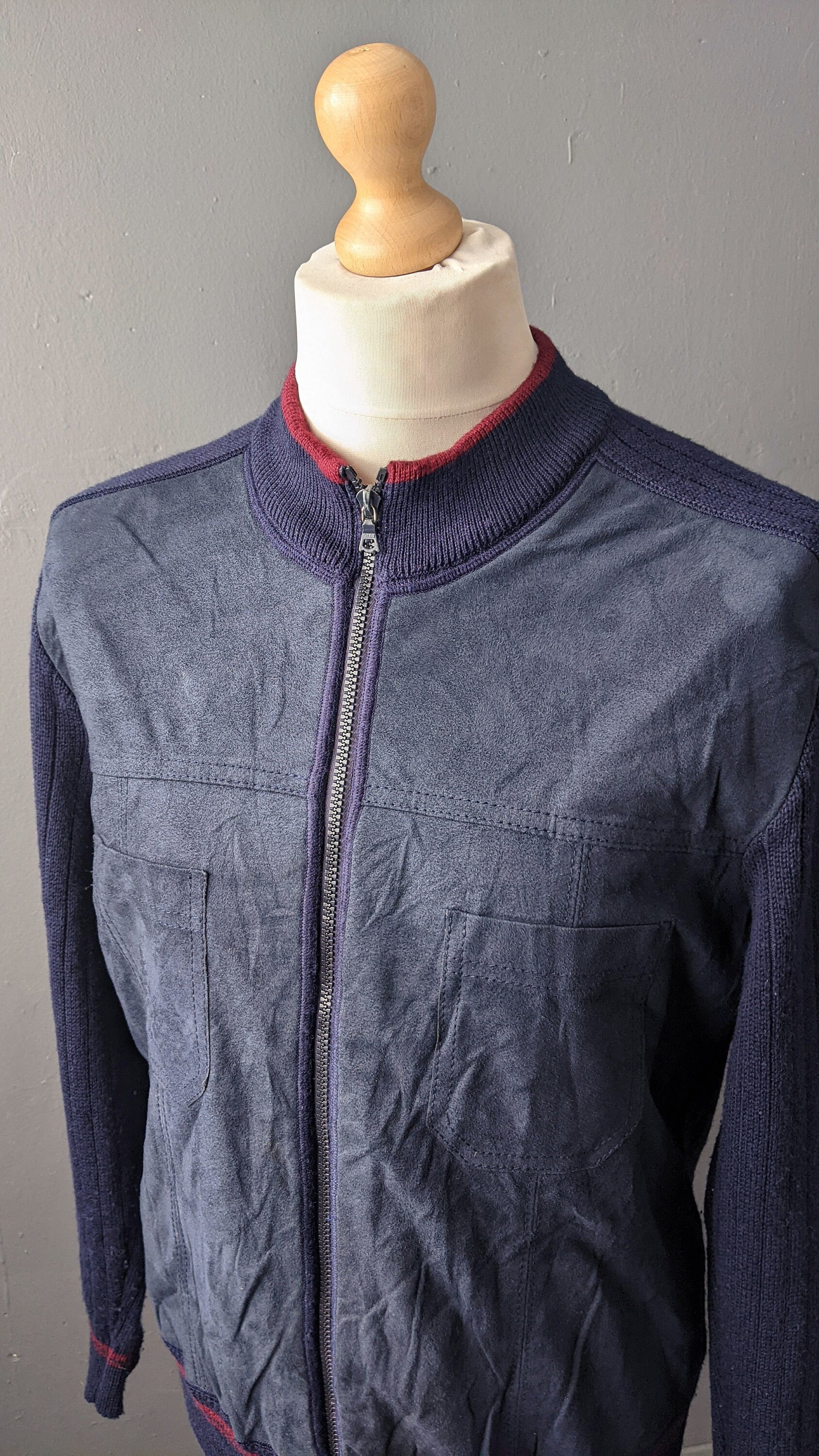 80s Mens Suede Cardigan Jacket by Bueckle, Size Large