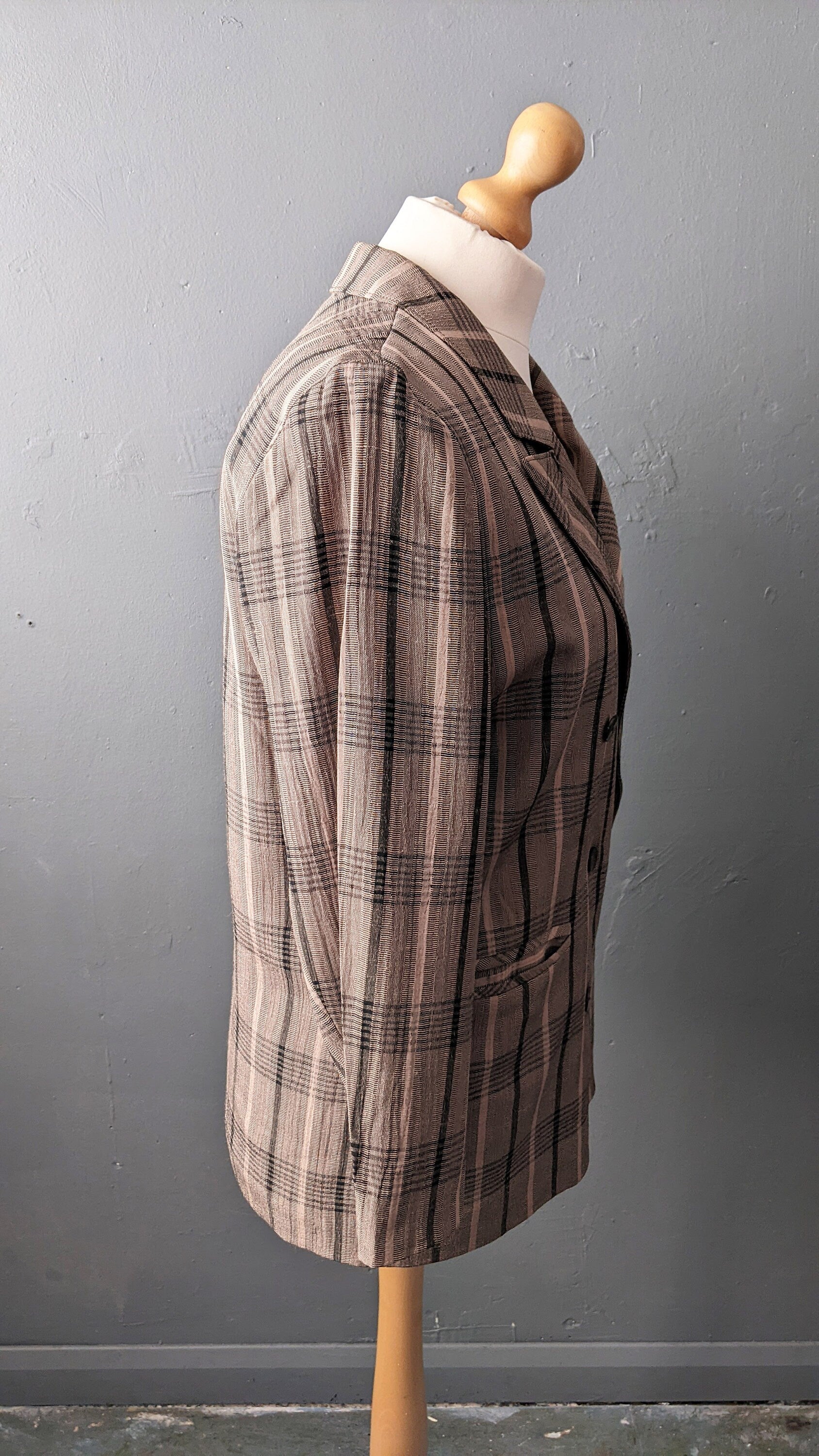 80s Rose Check Jacket by Ressmann, Boxy Dress Blazer, Size Medium Large