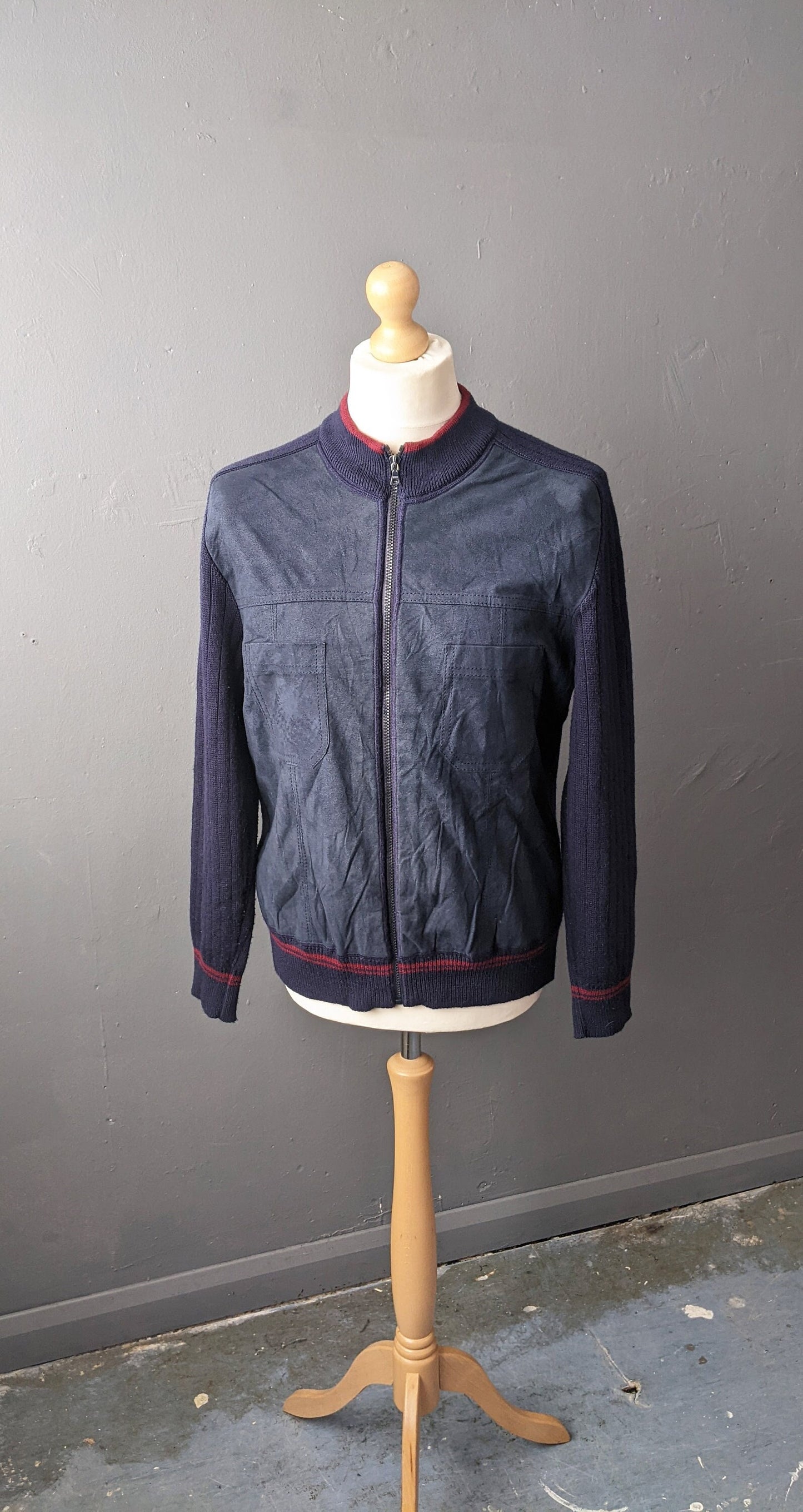 80s Mens Suede Cardigan Jacket by Bueckle, Size Large