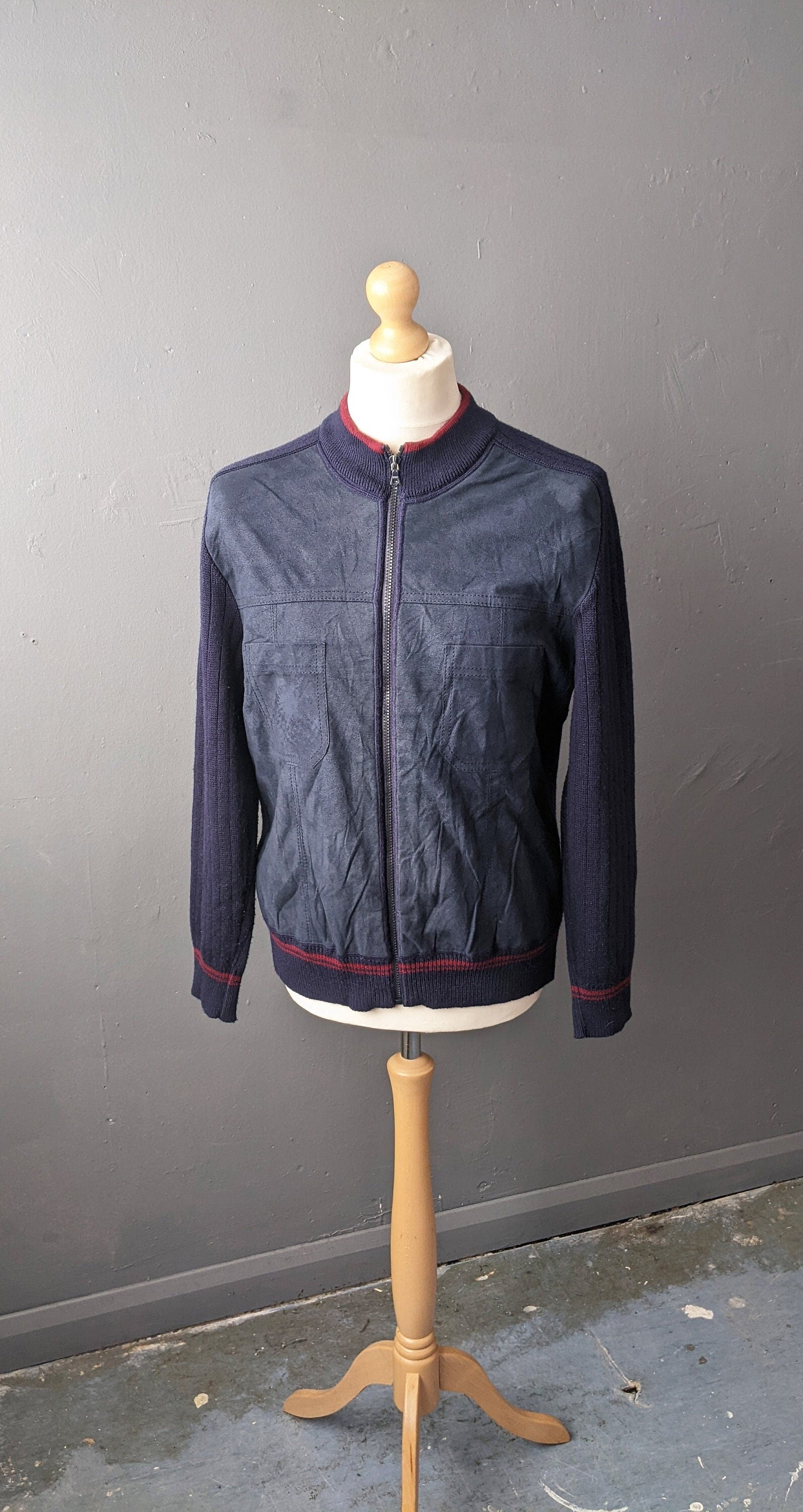 80s Mens Suede Cardigan Jacket by Bueckle, Size Large
