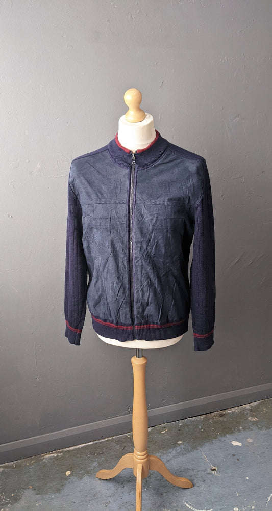 80s Mens Suede Cardigan Jacket by Bueckle, Size Large