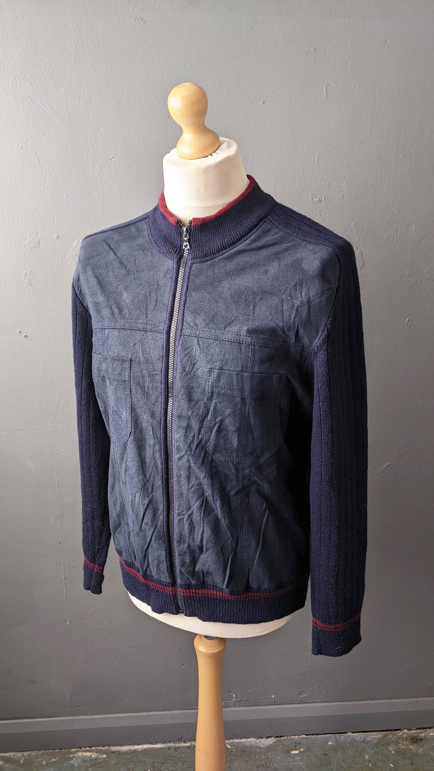 80s Mens Suede Cardigan Jacket by Bueckle, Size Large