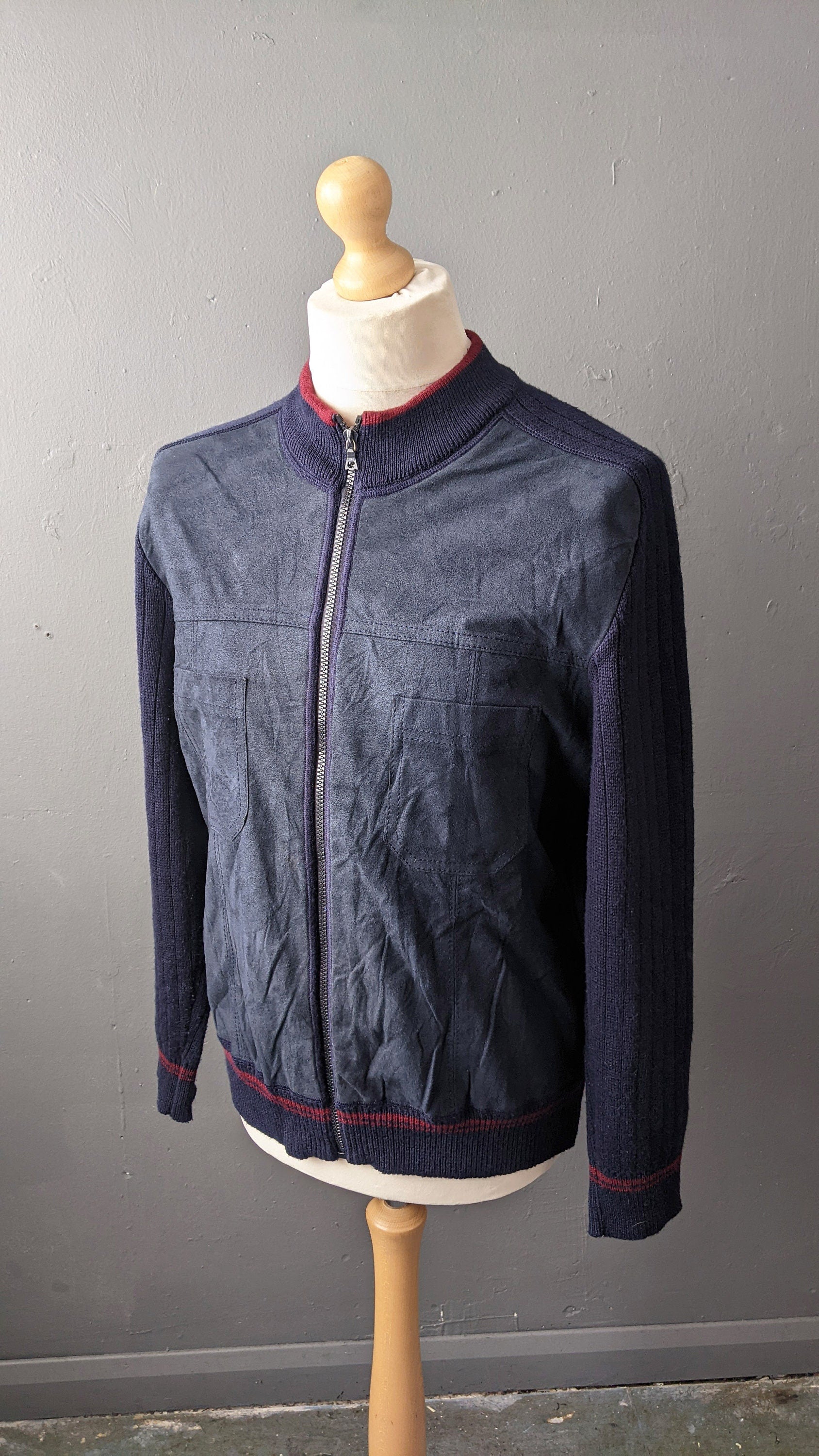 80s Mens Suede Cardigan Jacket by Bueckle, Size Large