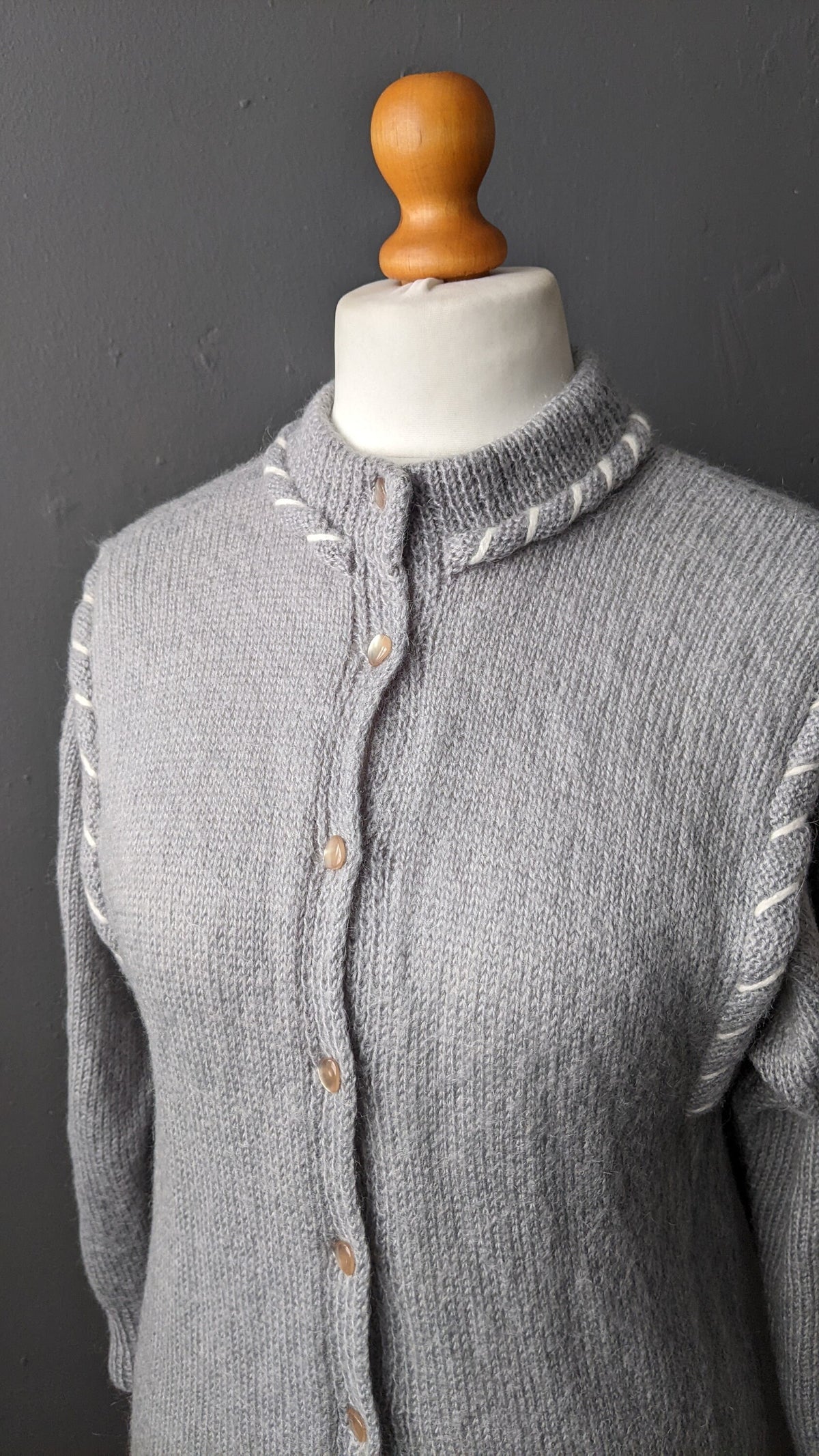 80s Soft Grey Cardigan, Vintage Handmade Knit, Size Small