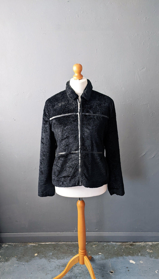 90s Faux Astrakhan Jacket, Vegan Fur Coat, Size Medium