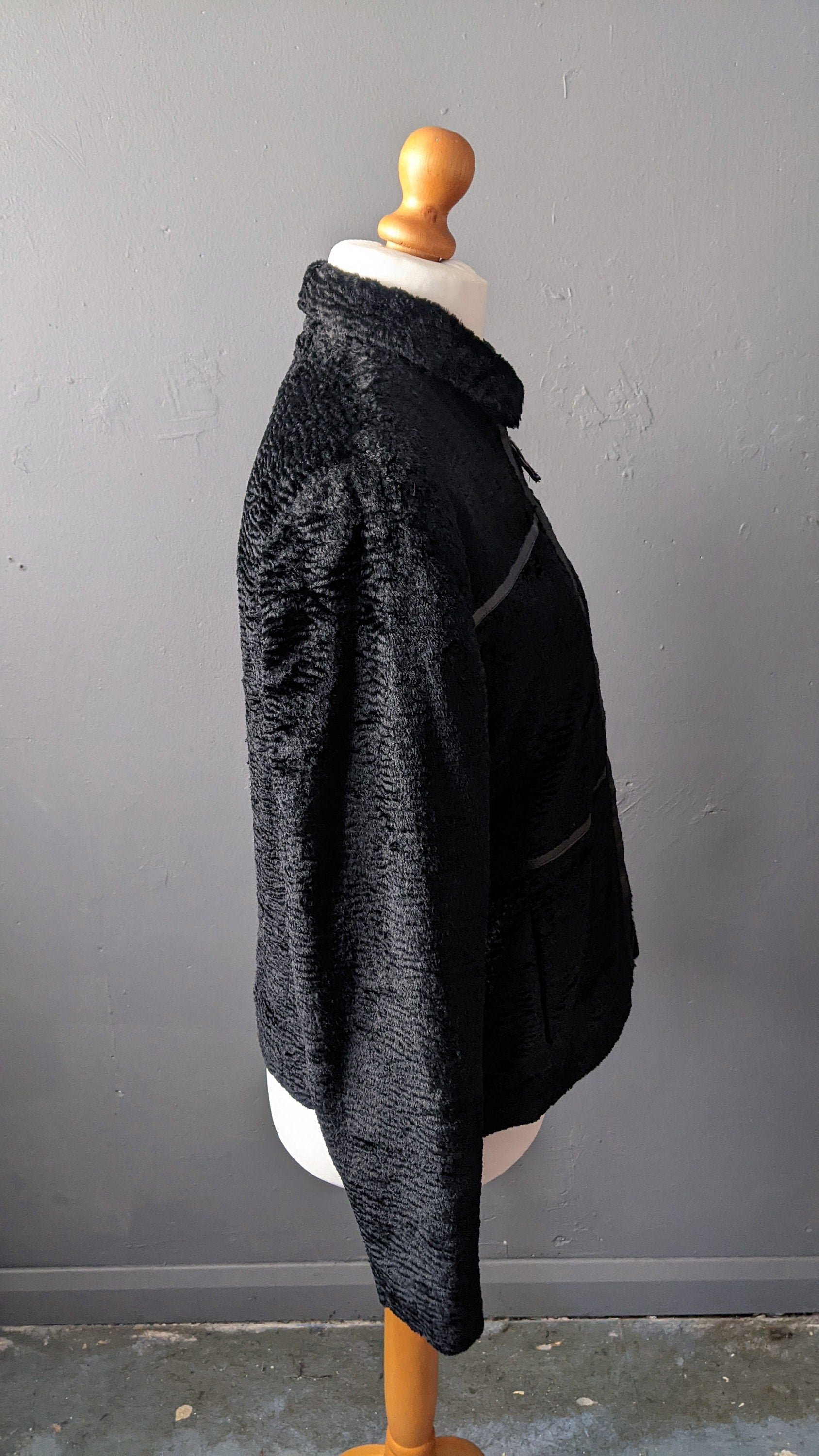 90s Faux Astrakhan Jacket, Vegan Fur Coat, Size Medium