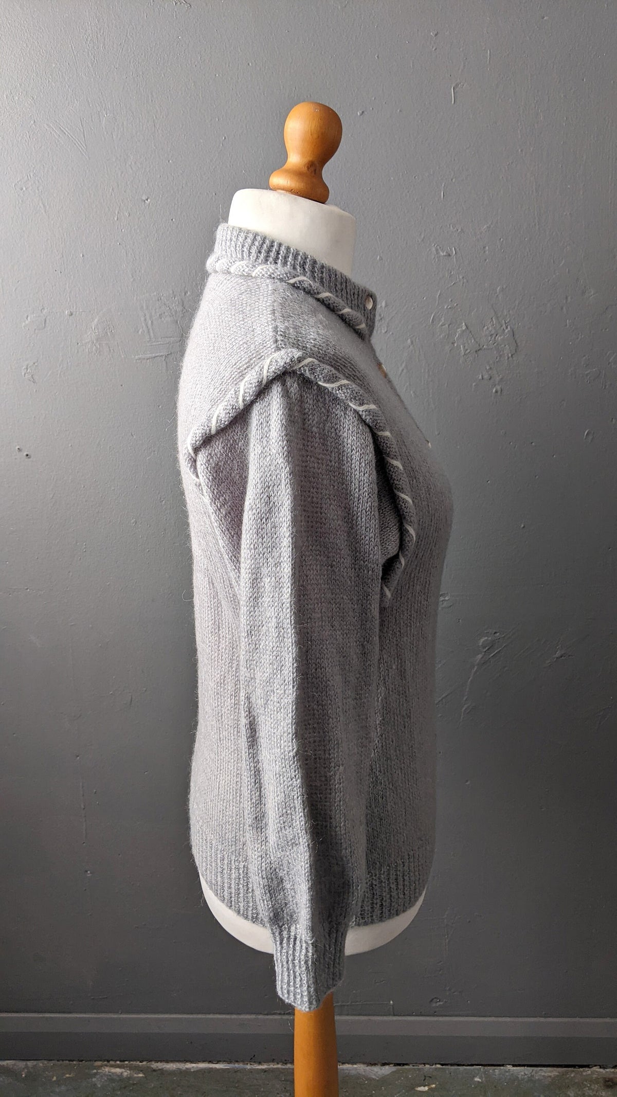 80s Soft Grey Cardigan, Vintage Handmade Knit, Size Small