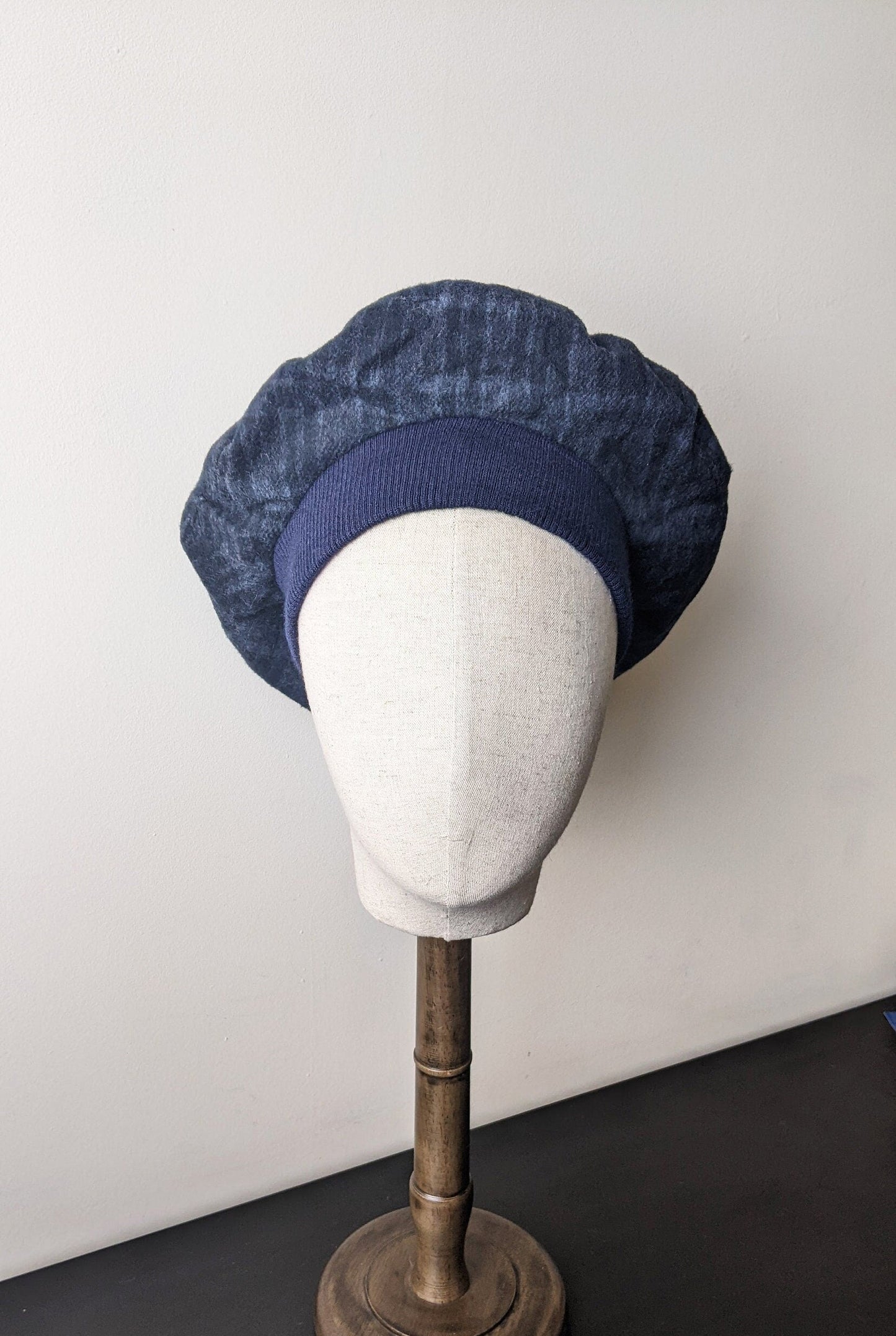80s Tartan Tam Cap, Oversized Felt Beret, Size Medium Large