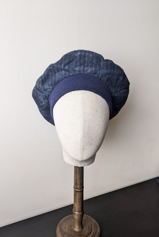 80s Tartan Tam Cap, Oversized Felt Beret, Size Medium Large