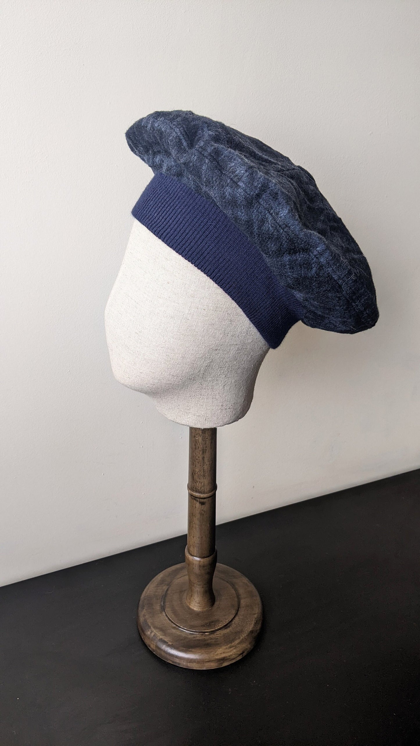 80s Tartan Tam Cap, Oversized Felt Beret, Size Medium Large